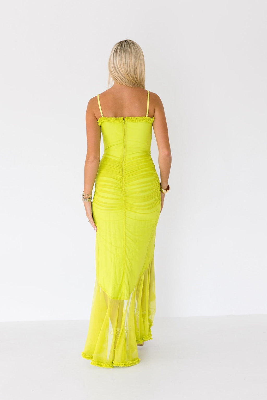 Cierra Mesh Ruffle Maxi Dress - Lime