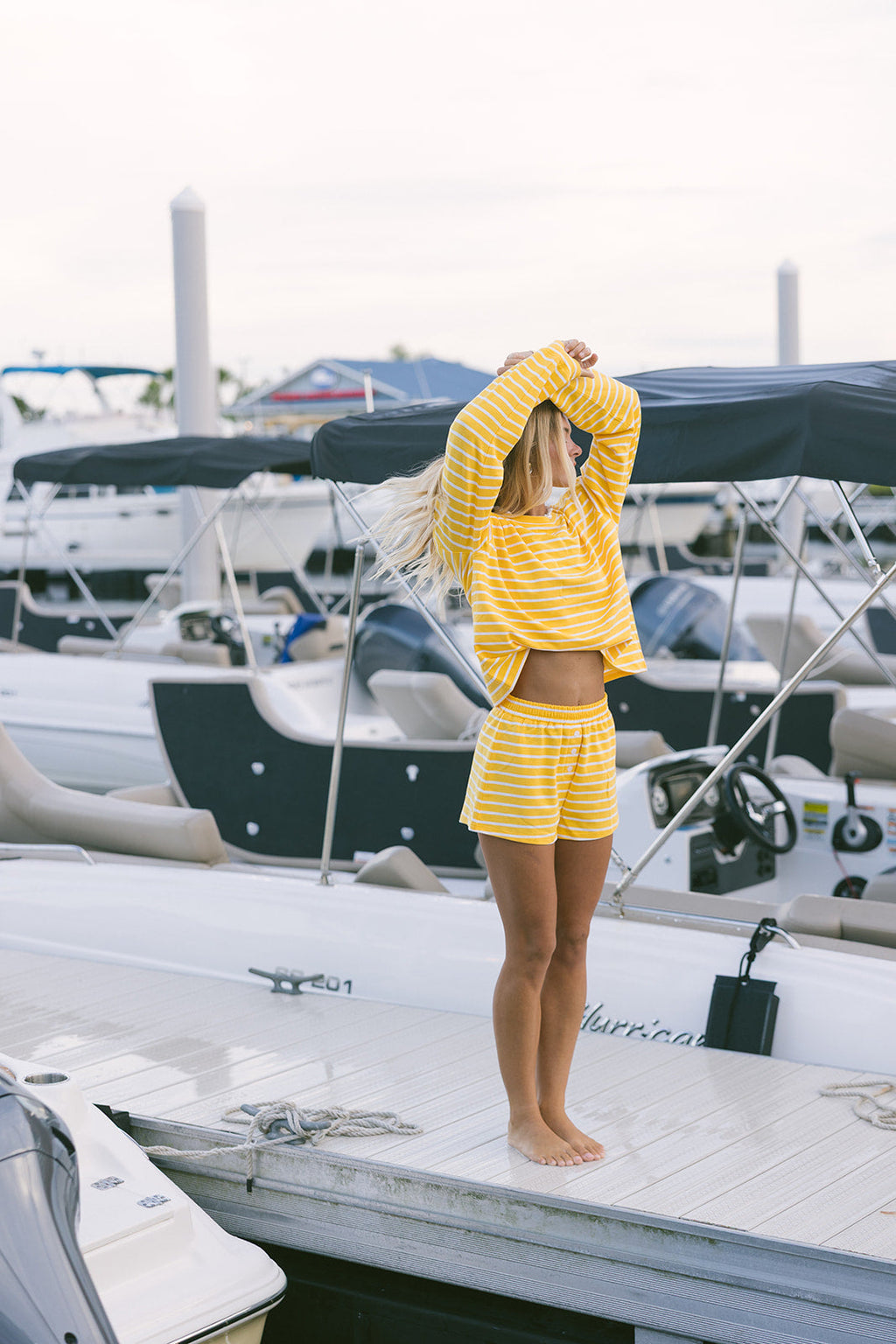 Fancy Striped Oversized Long Sleeve Top - Malibu Golden Yellow