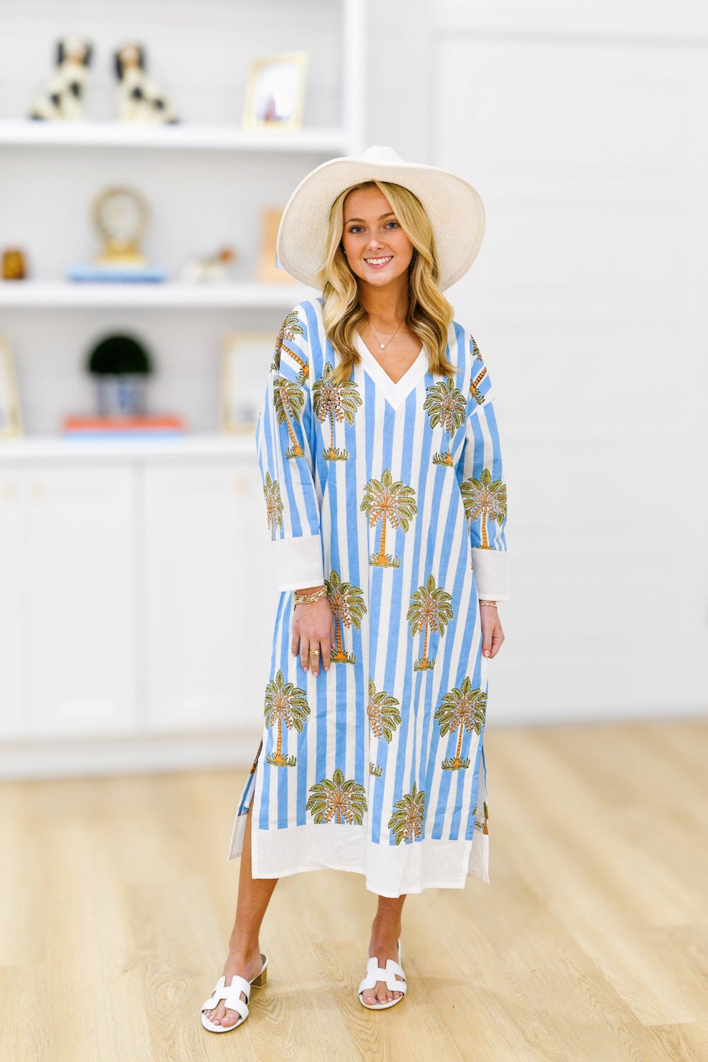 Bella Maxi Contrast Dress - Baby Blue/White Palm