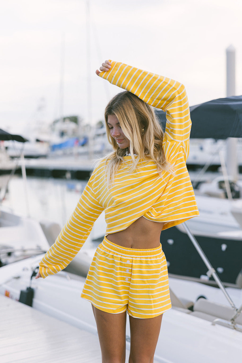 Fancy Striped Oversized Long Sleeve Top - Malibu Golden Yellow