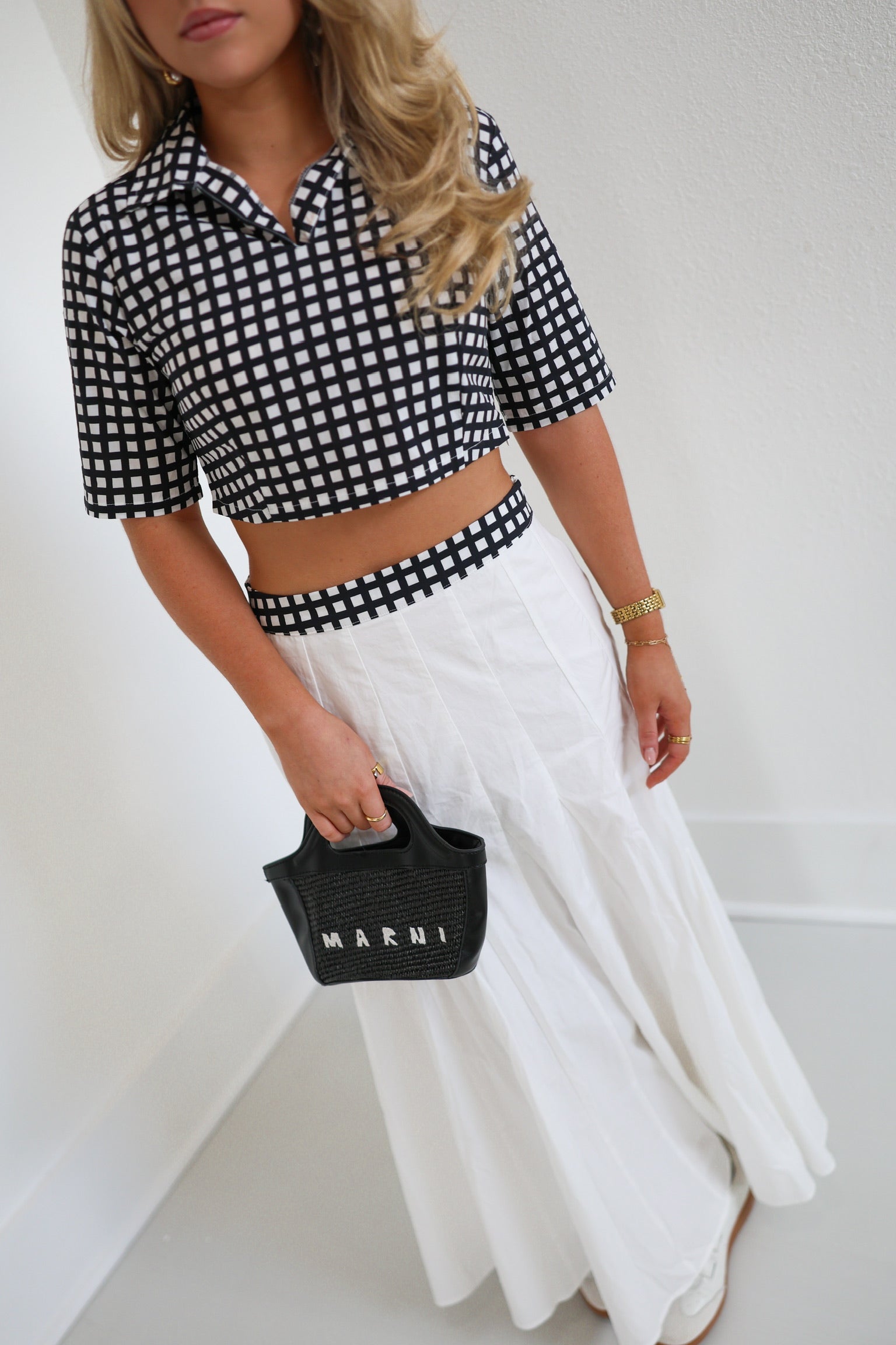 Delaney Gingham Top - White/Black