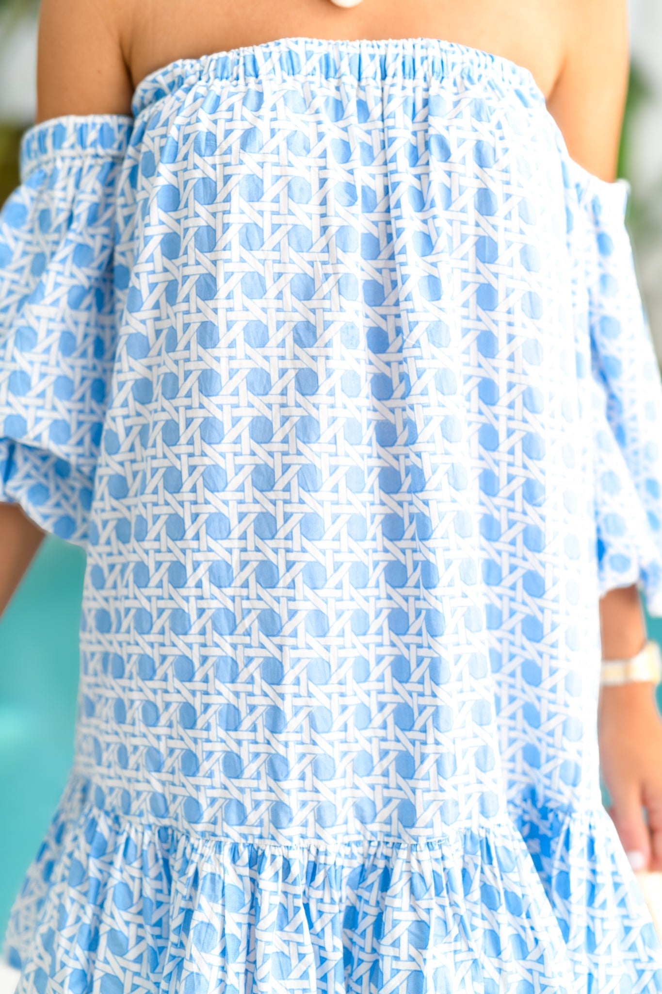 Ciara Strapless Bubble Sleeve Mini Dress - Baby Blue