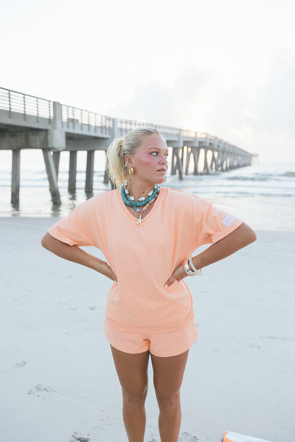 Fancy V-Neck Short Sleeve Terry Top