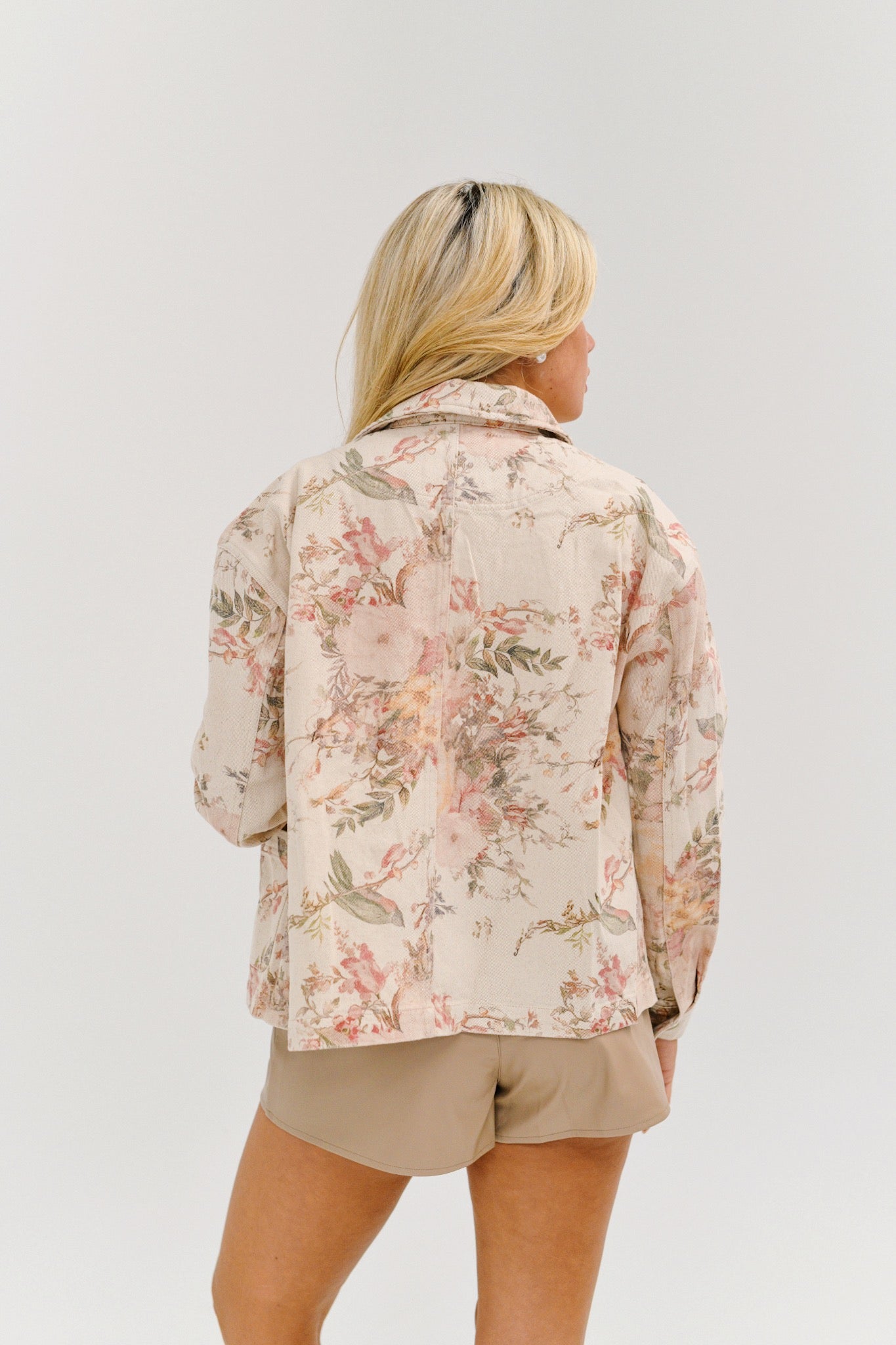 Dana Vintage Floral Print Denim Jacket-Ivory Floral