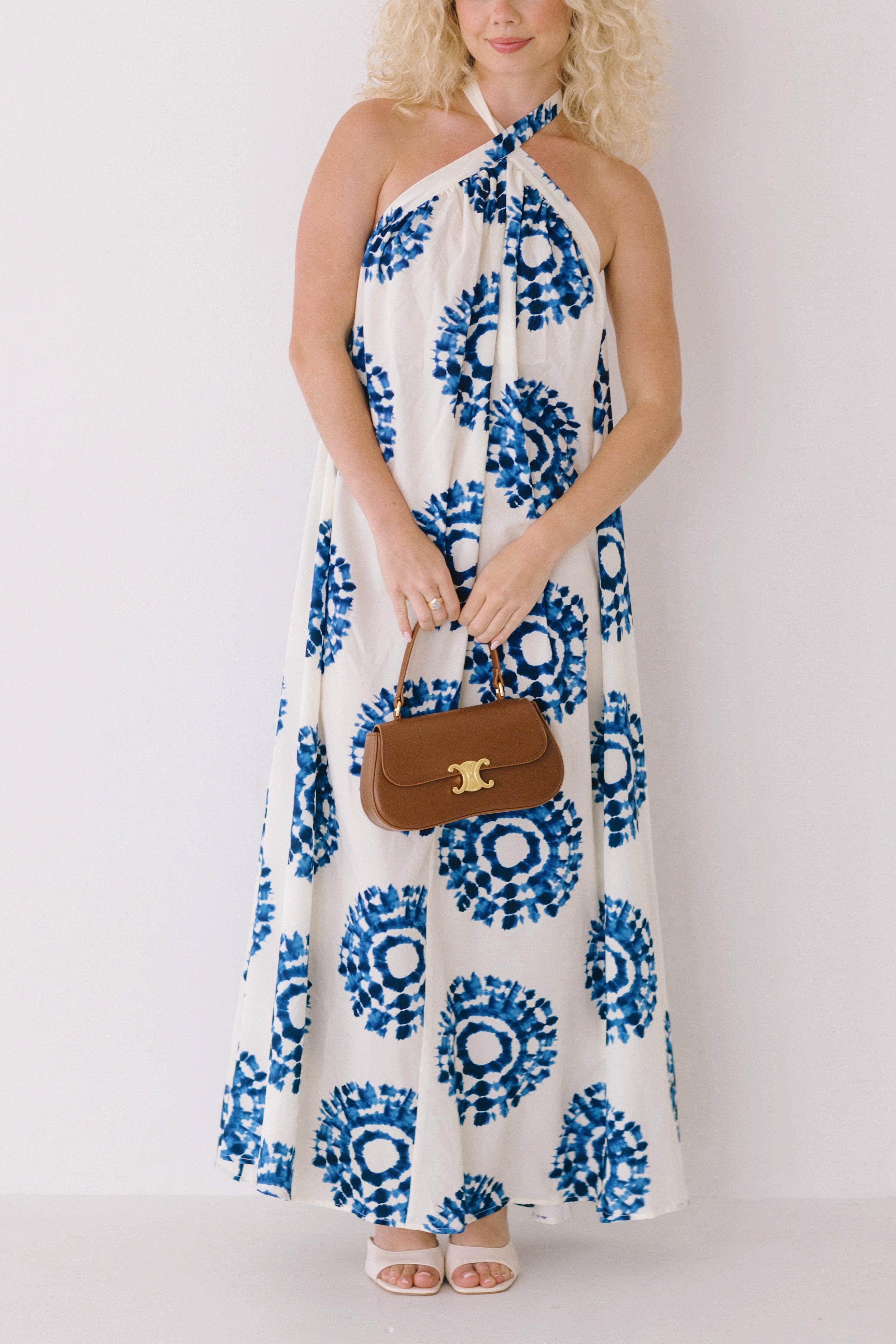 Renley Halter Neck Maxi Dress - White/Blue