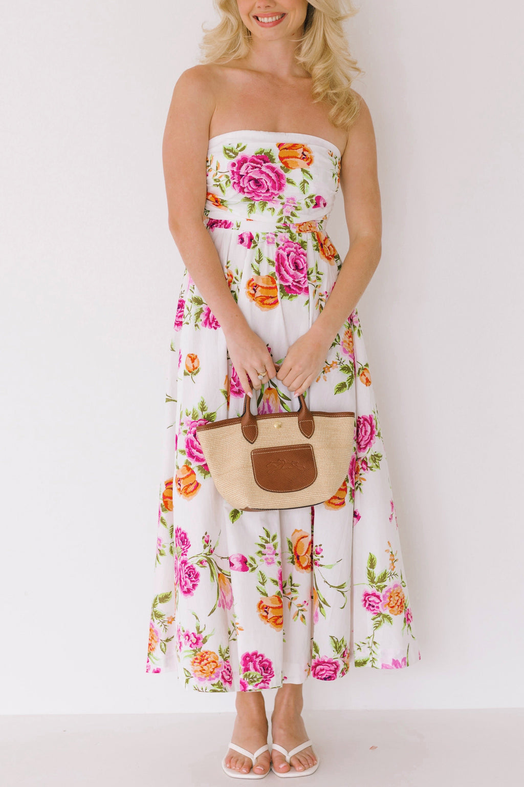 Elle Midi Floral Dress - White Floral