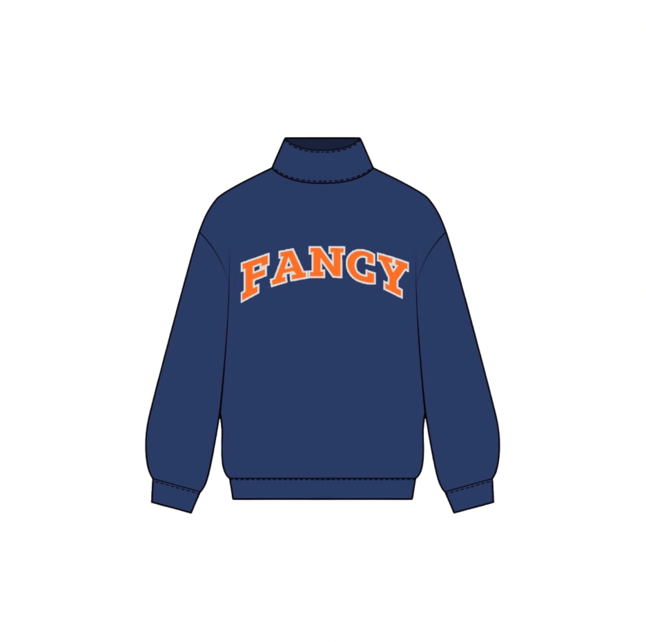 Fancy Oversized Fleece Lined Mockneck - Navy/Orange