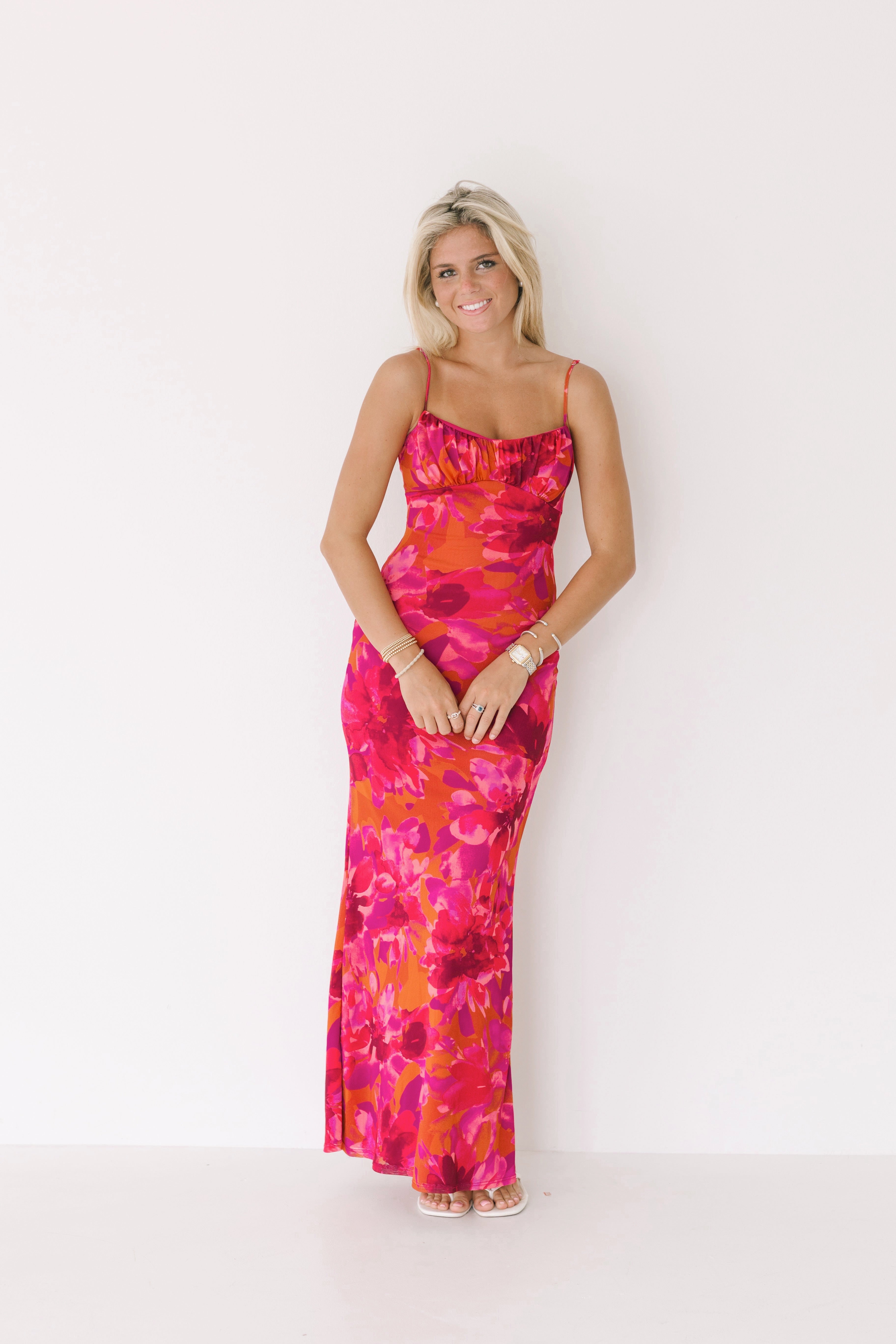 Kaya Floral Midi Dress - Magenta