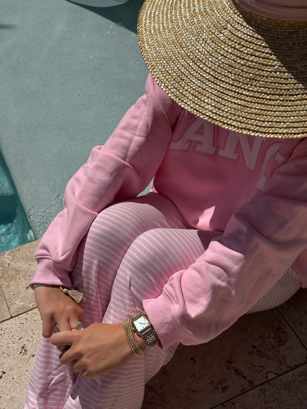 Fancy Striped Button Pants - Powder Pink/White