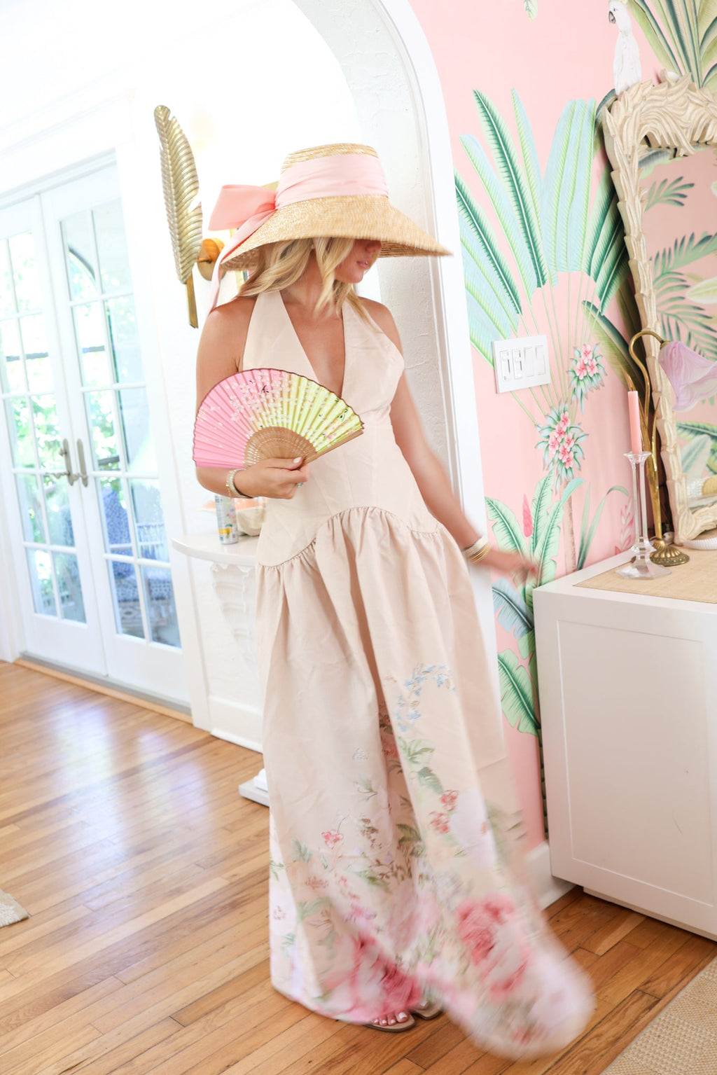 Rose Print Halter Maxi Dress - Tearose