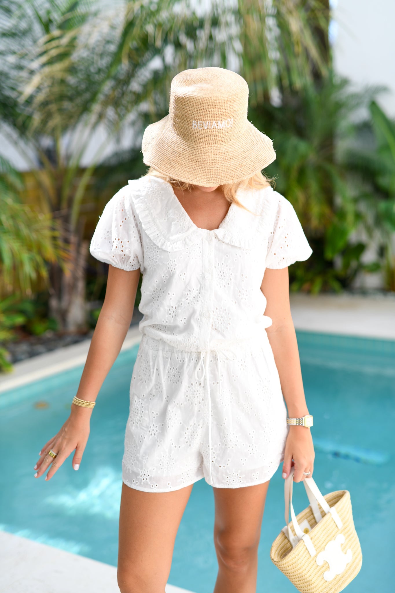 Remi Eyelet Short Sleeve Romper - Off White