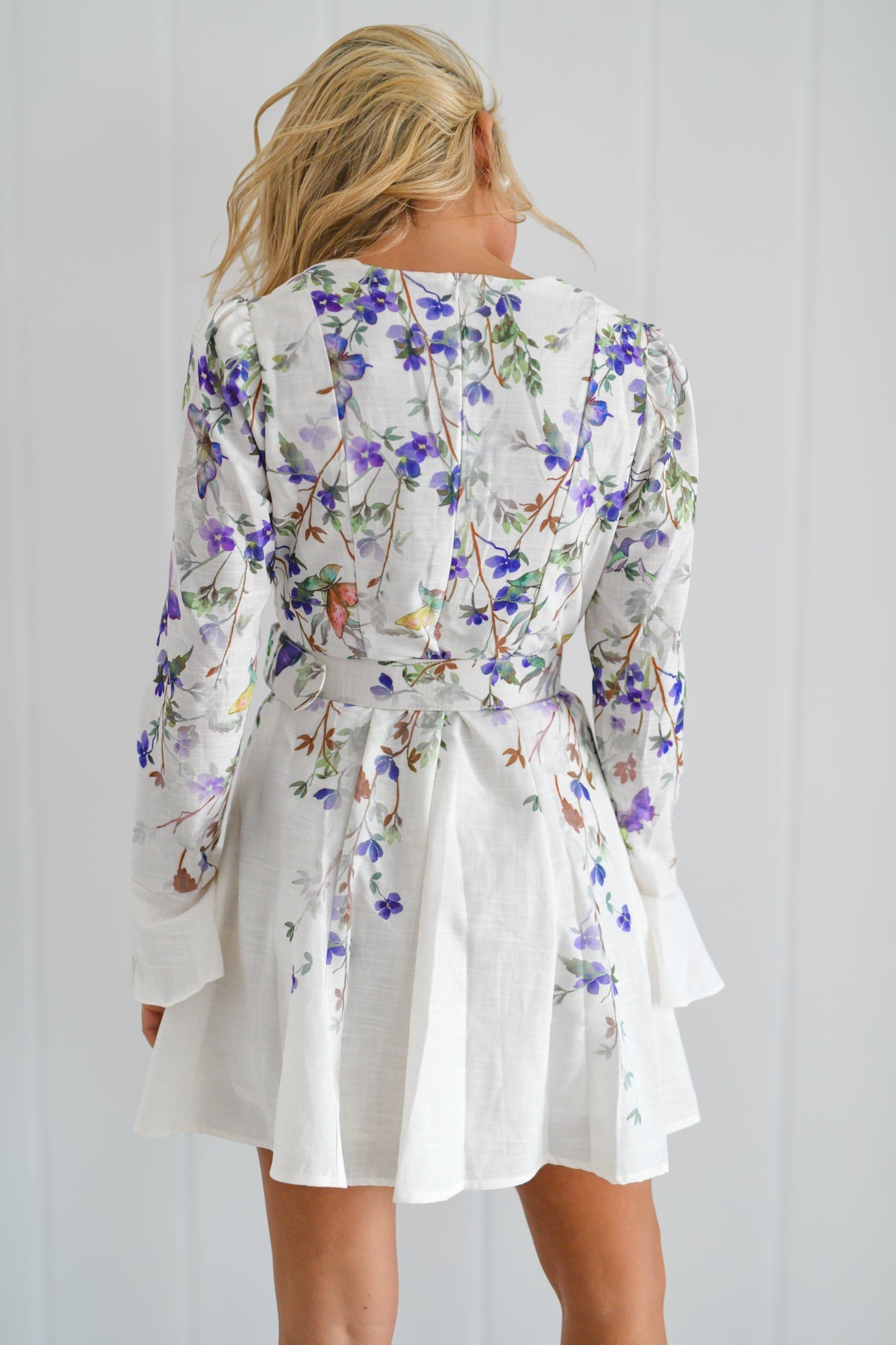 Kiera Long Puff Sleeve Floral Mini - White Multi