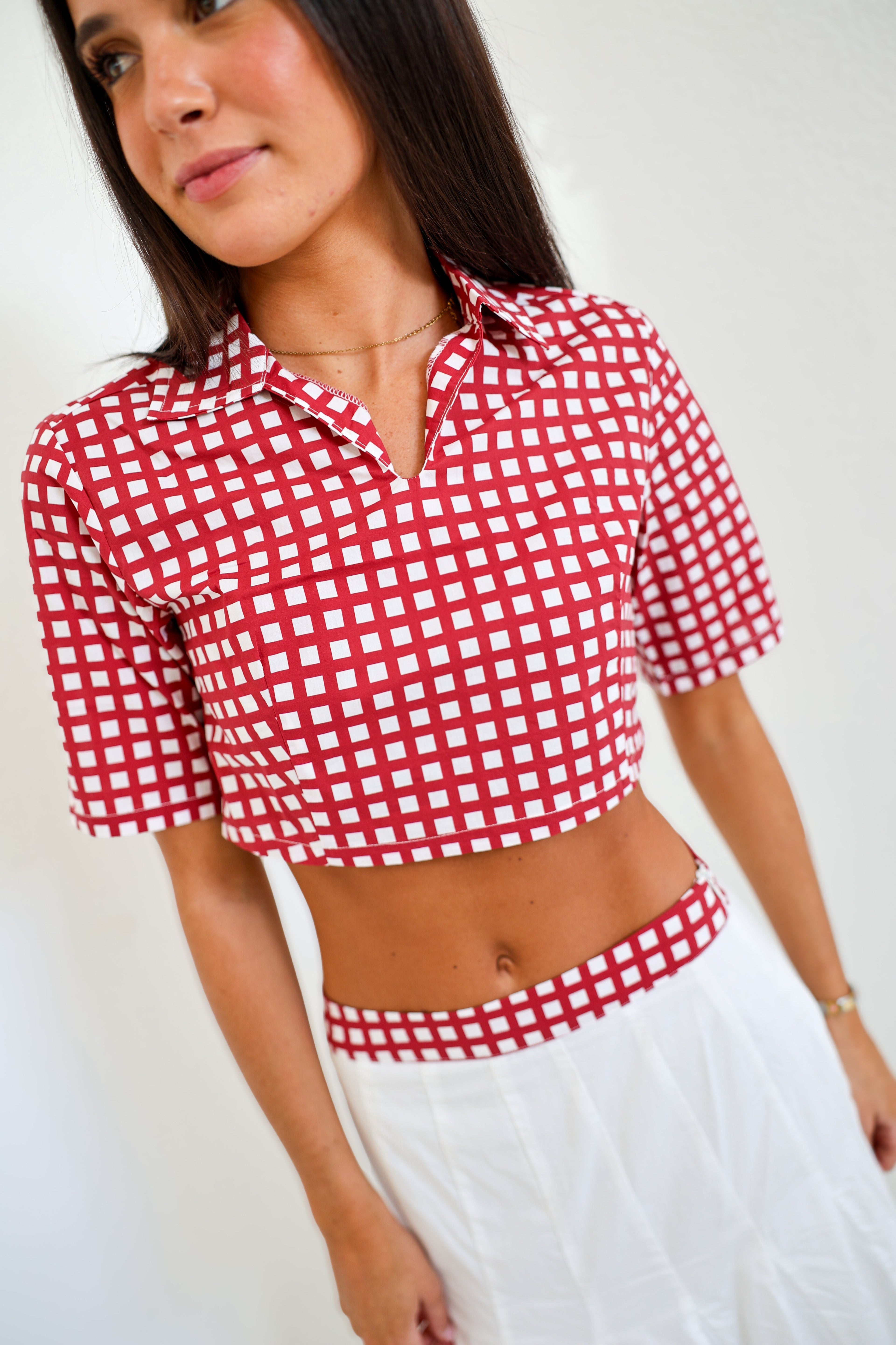 Manning Gingham Top - White/Crimson