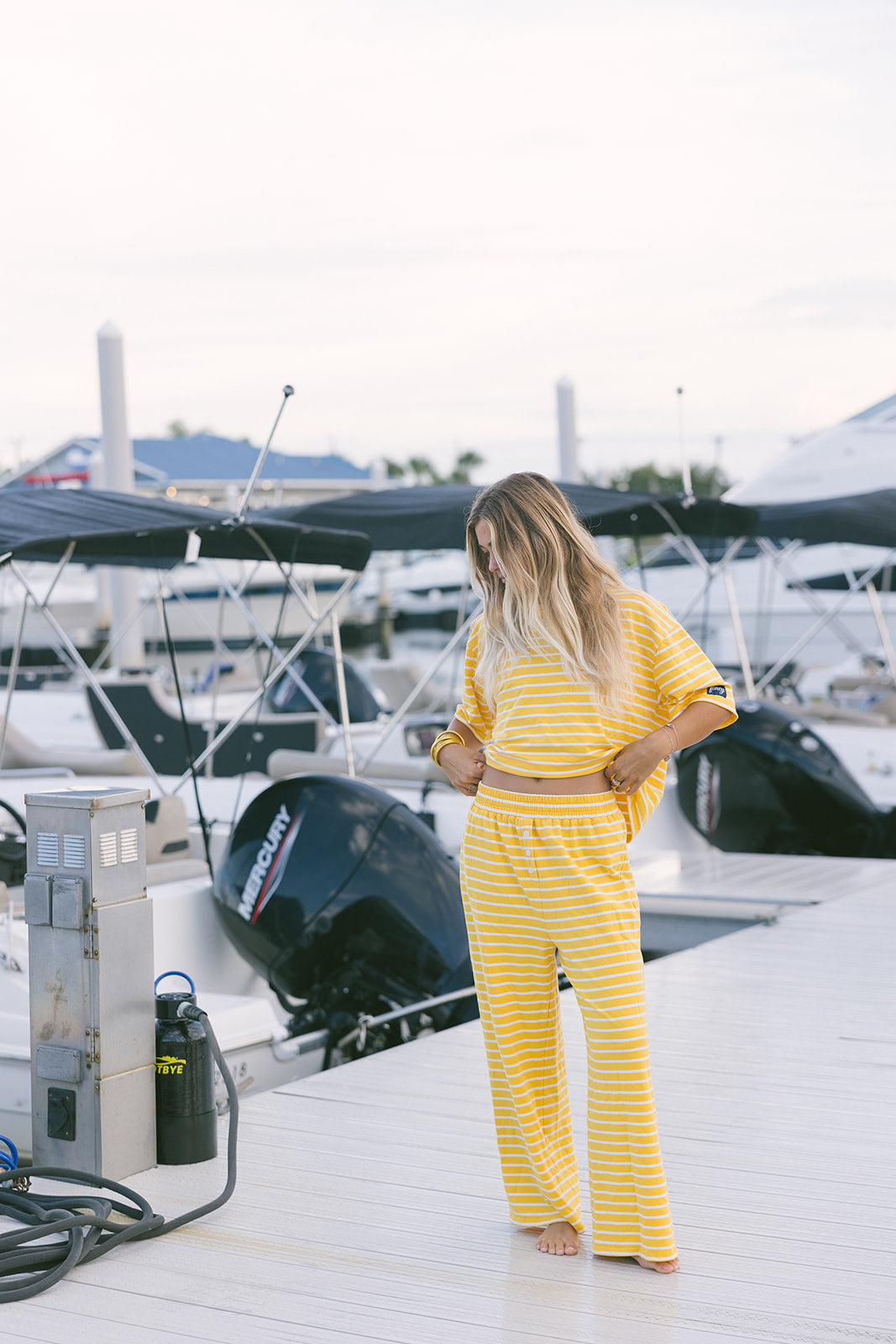 Fancy Striped Oversized Short Sleeve Top - Malibu Golden Yellow