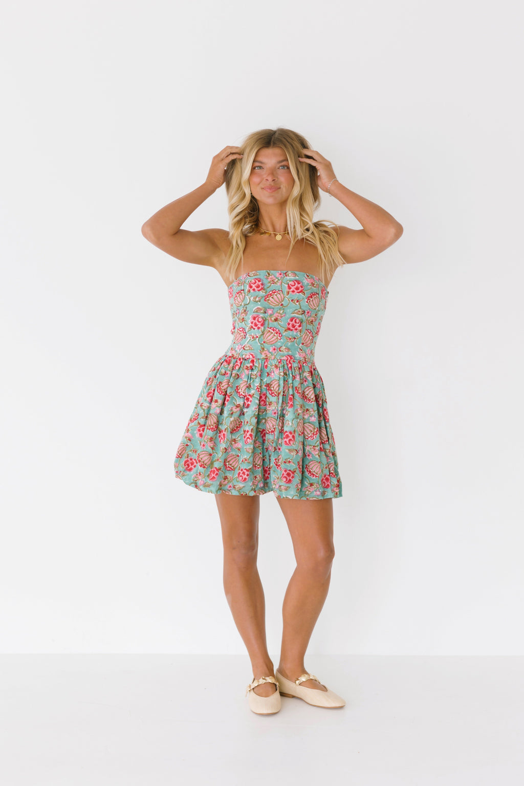 Miranda Balloon Mini Dress - Teal/Pink