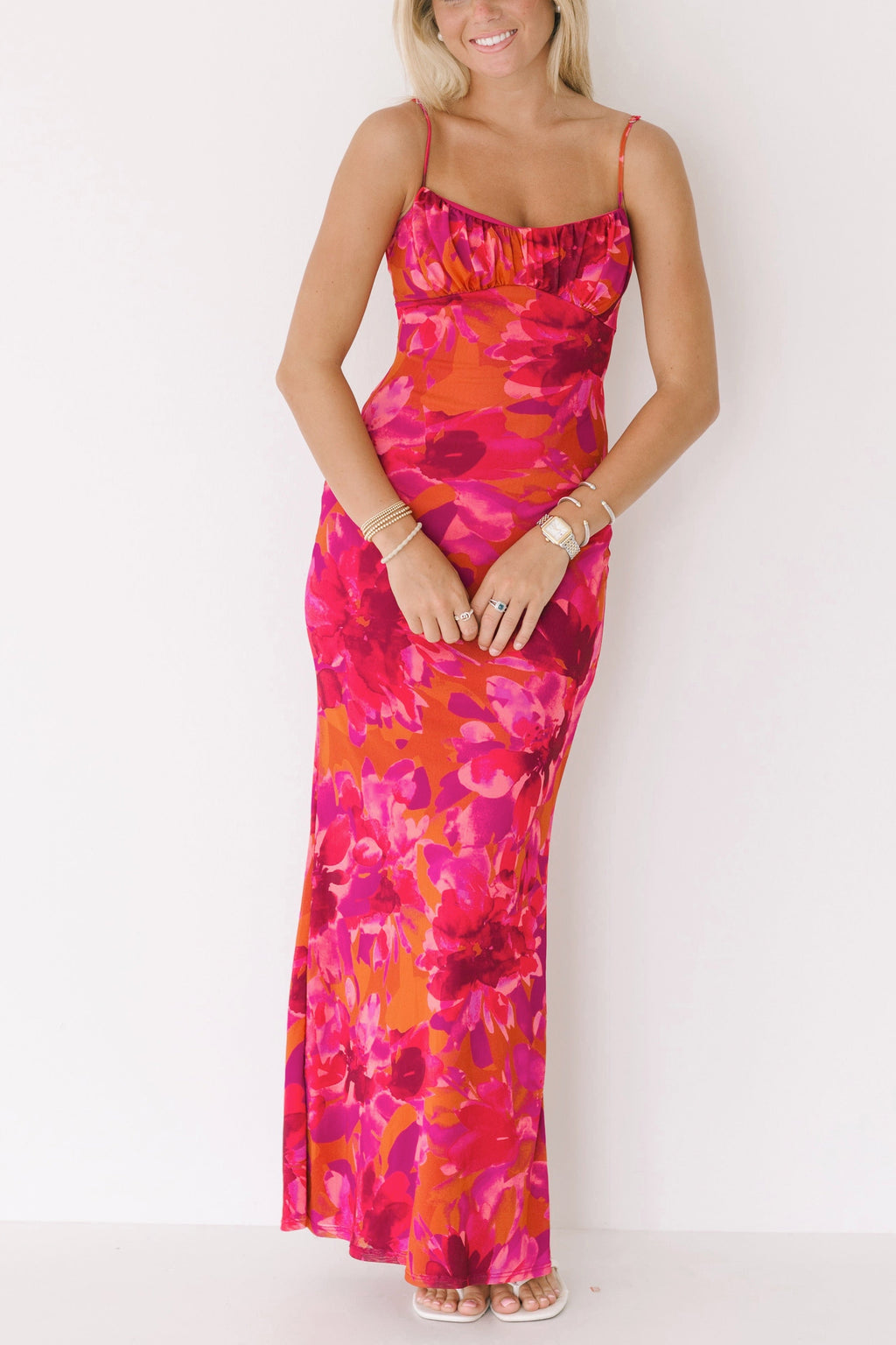 Kaya Floral Midi Dress - Magenta