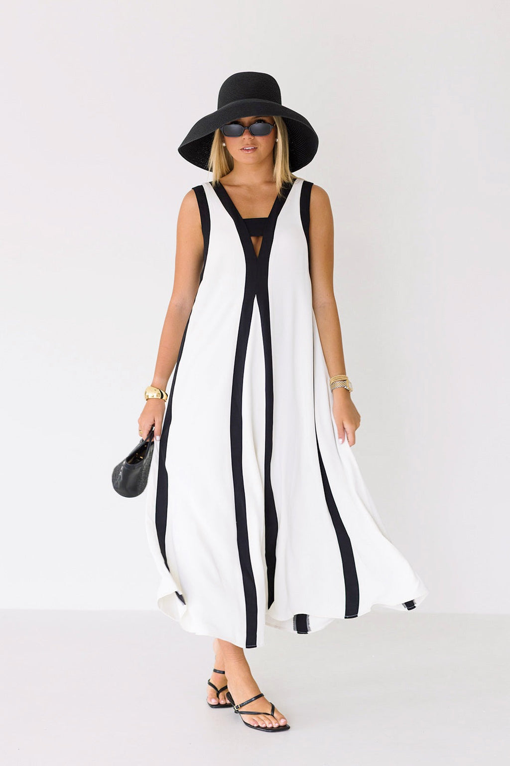 Ember Color Block Maxi Dress - White/Black
