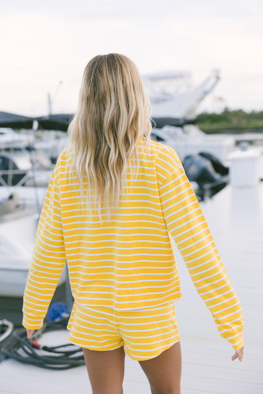 Fancy Striped Oversized Long Sleeve Top - Malibu Golden Yellow