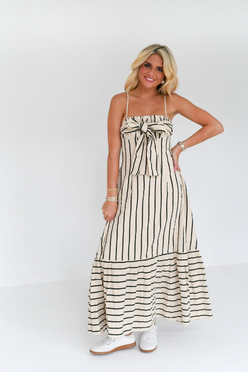 Sara Striped Maxi Dress - Nude/Black