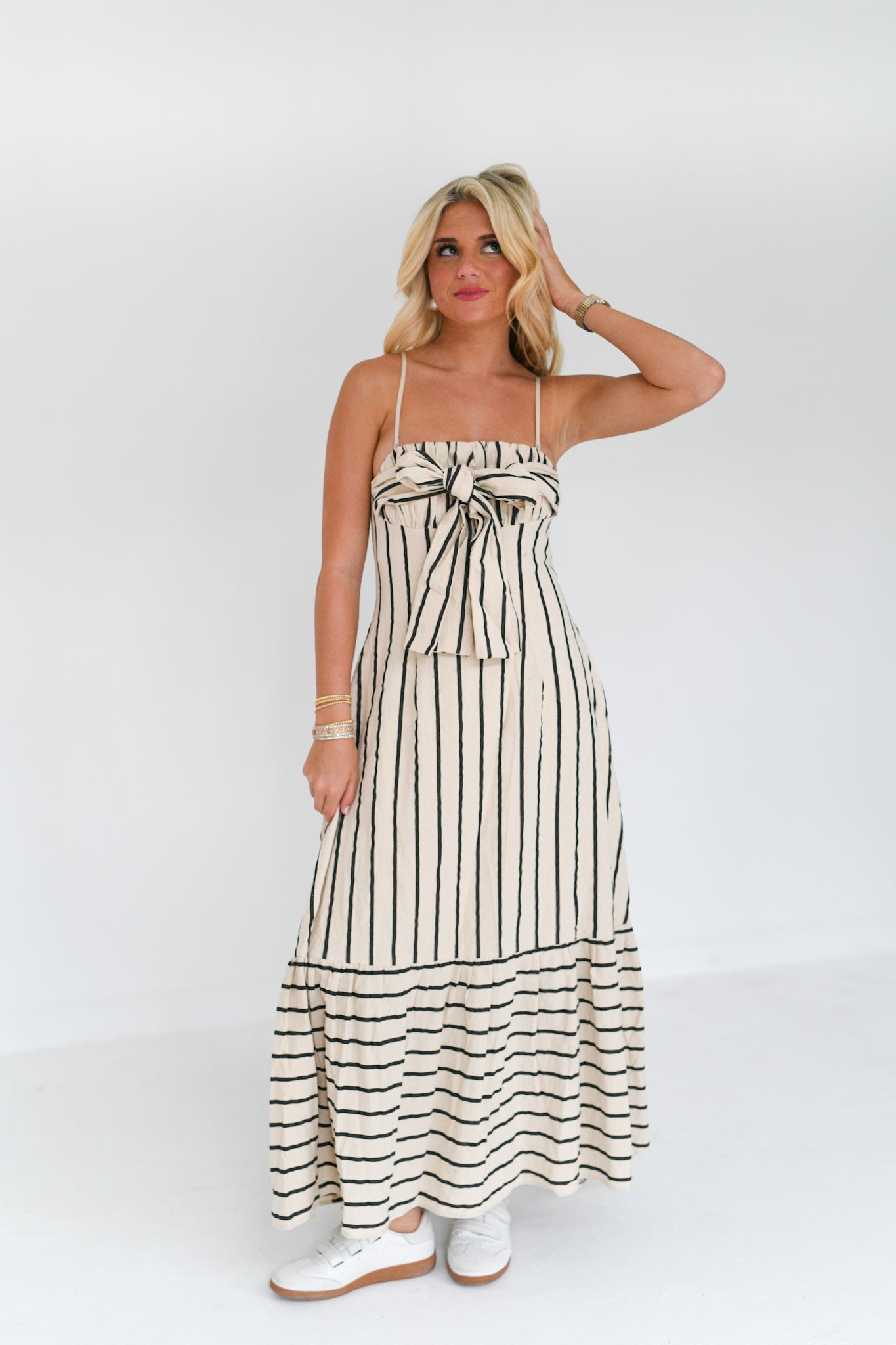 Sara Striped Maxi Dress - Nude/Black