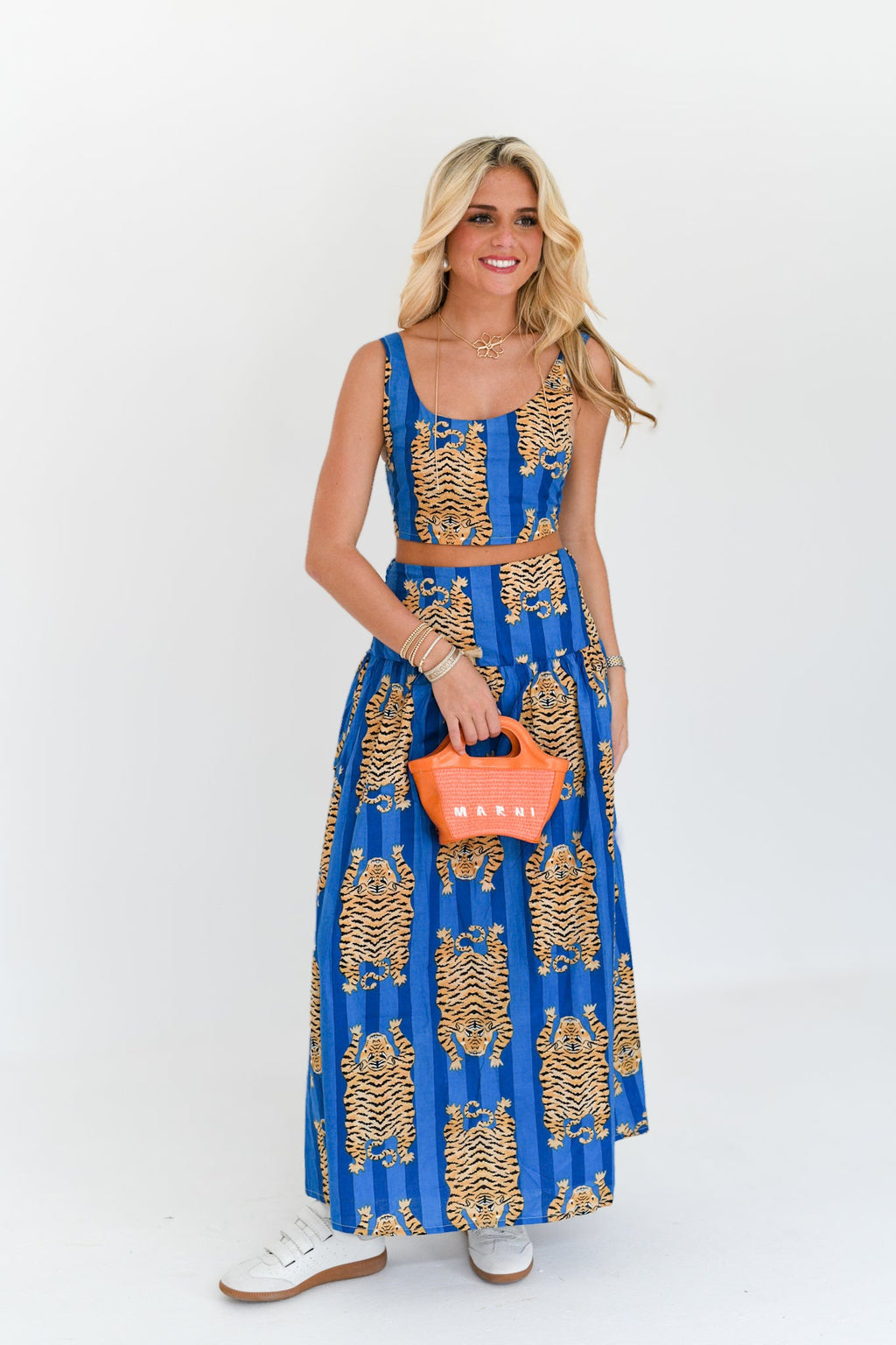 Ginger Maxi Skirt Set - Blue Striped Tiger