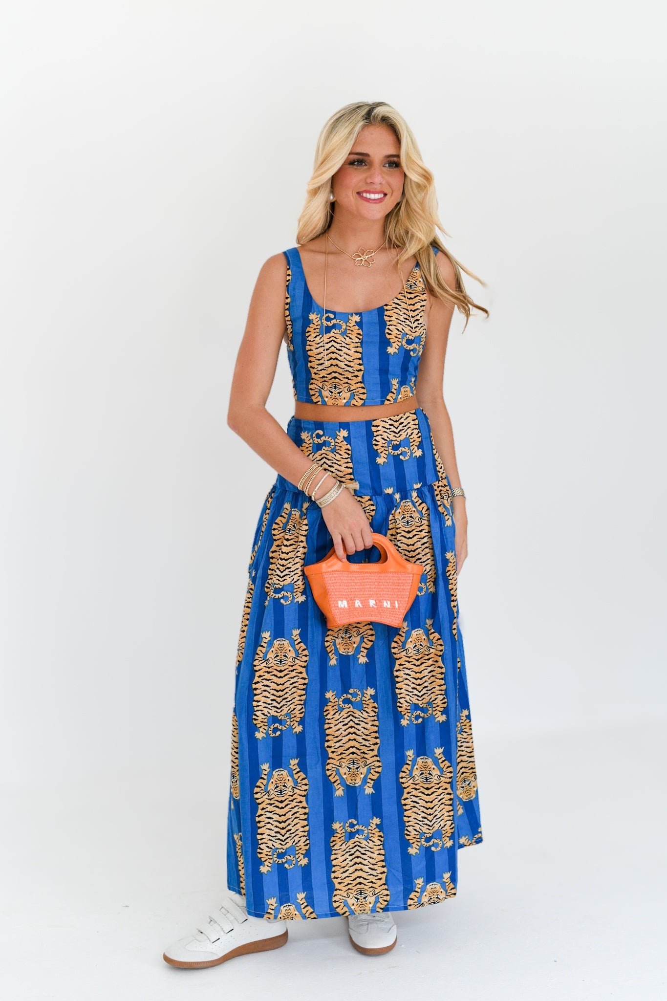 Ginger Maxi Skirt Set - Blue Striped Tiger