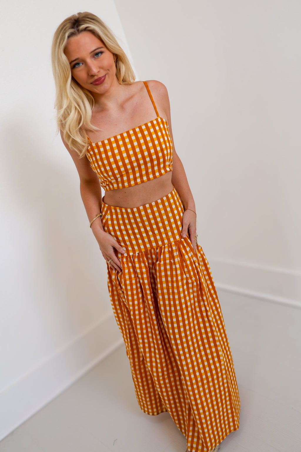 Lillian Maxi Skirt Set - Burnt Yellow Gingham