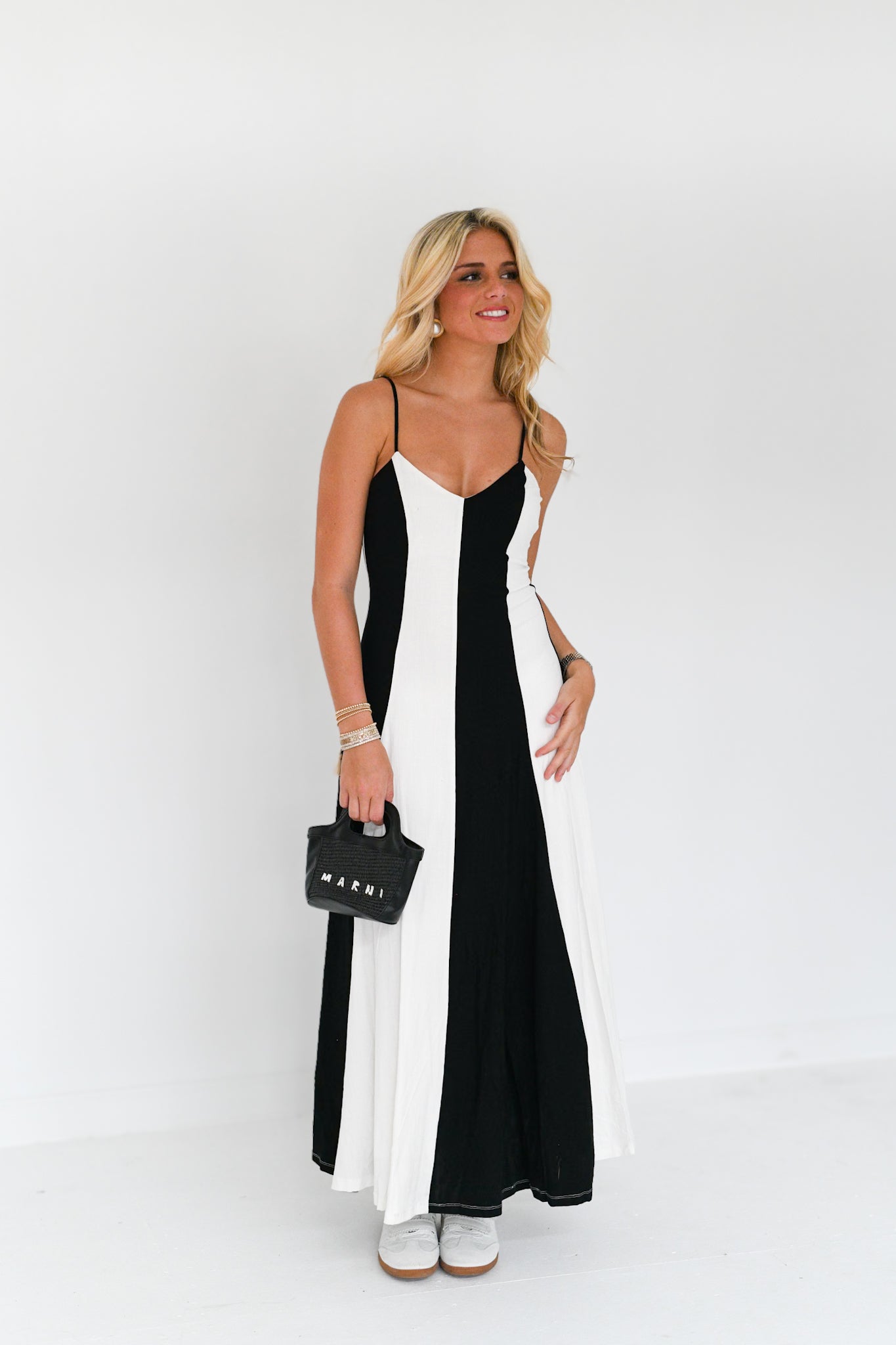 Veronica Striped Maxi Dress - White/Black