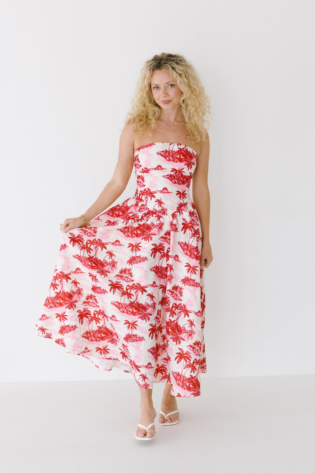 Holly Strapless Basque Dress - Pink/Red