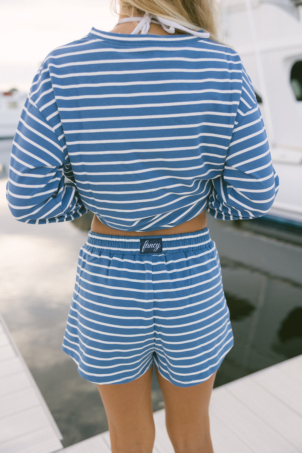Fancy Striped Button Shorts - Malibu Blue