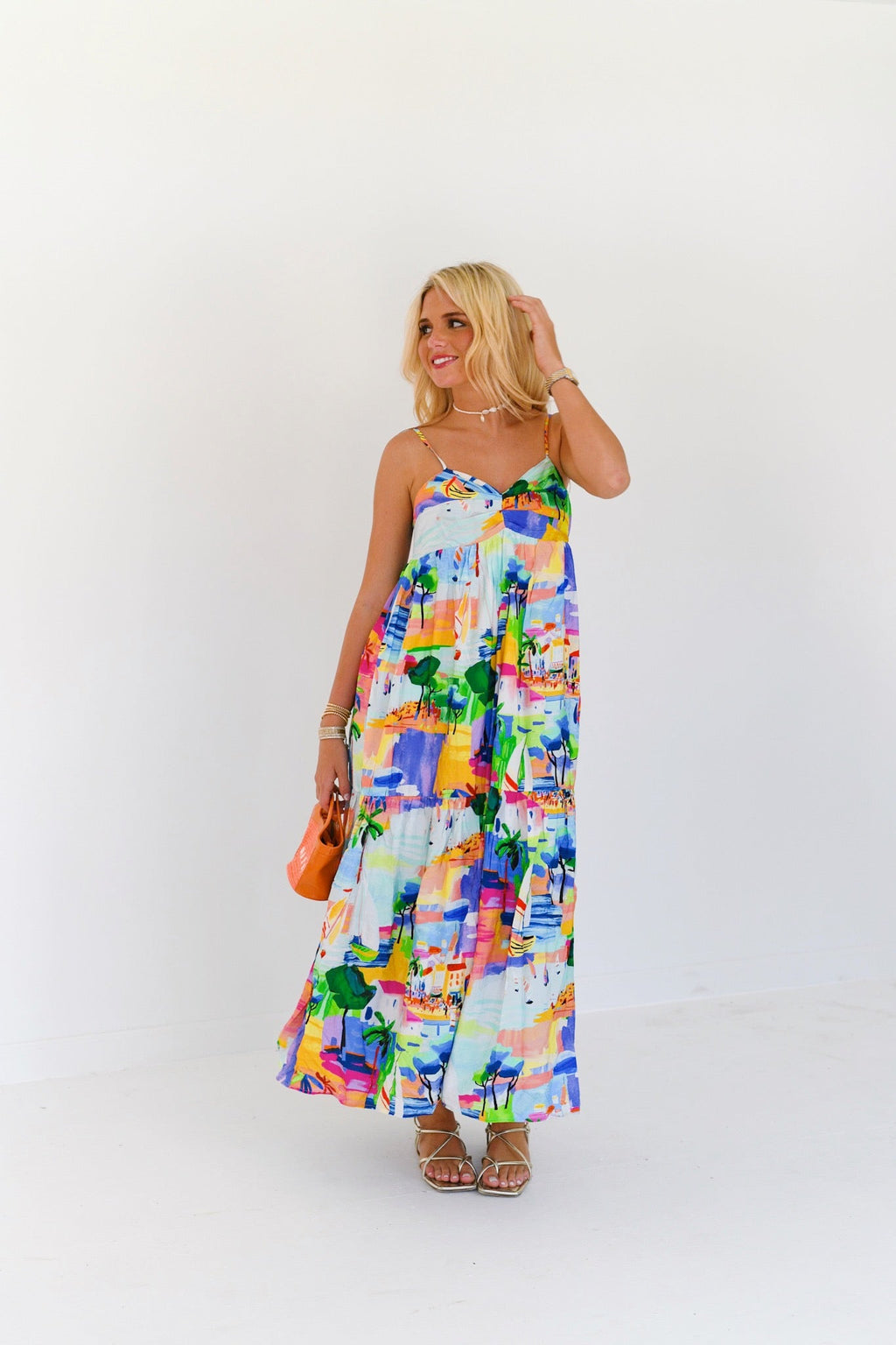 Evita Summer Maxi Dress - Blue Multi