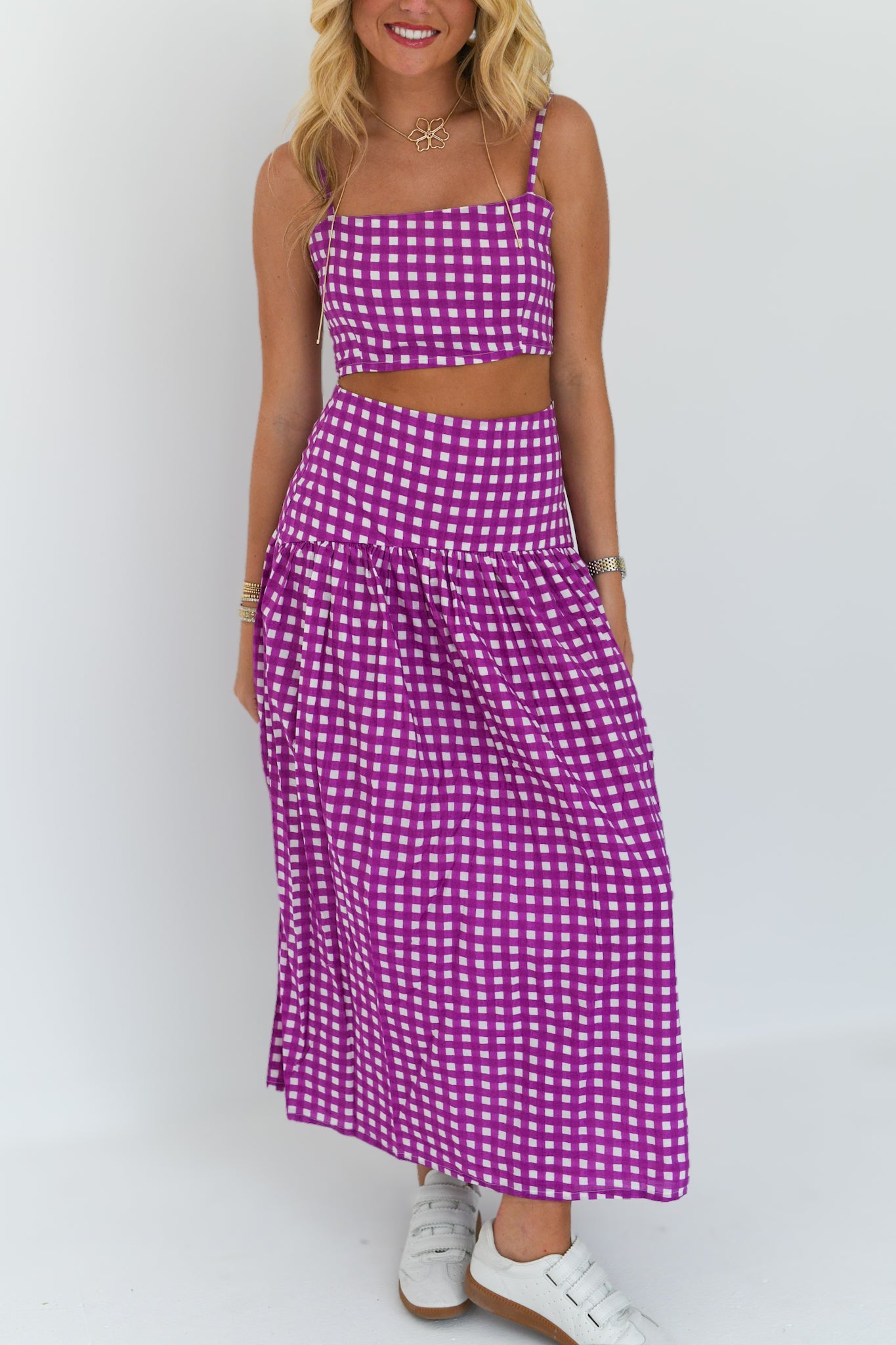 Eliza Maxi Skirt Set - Purple Gingham