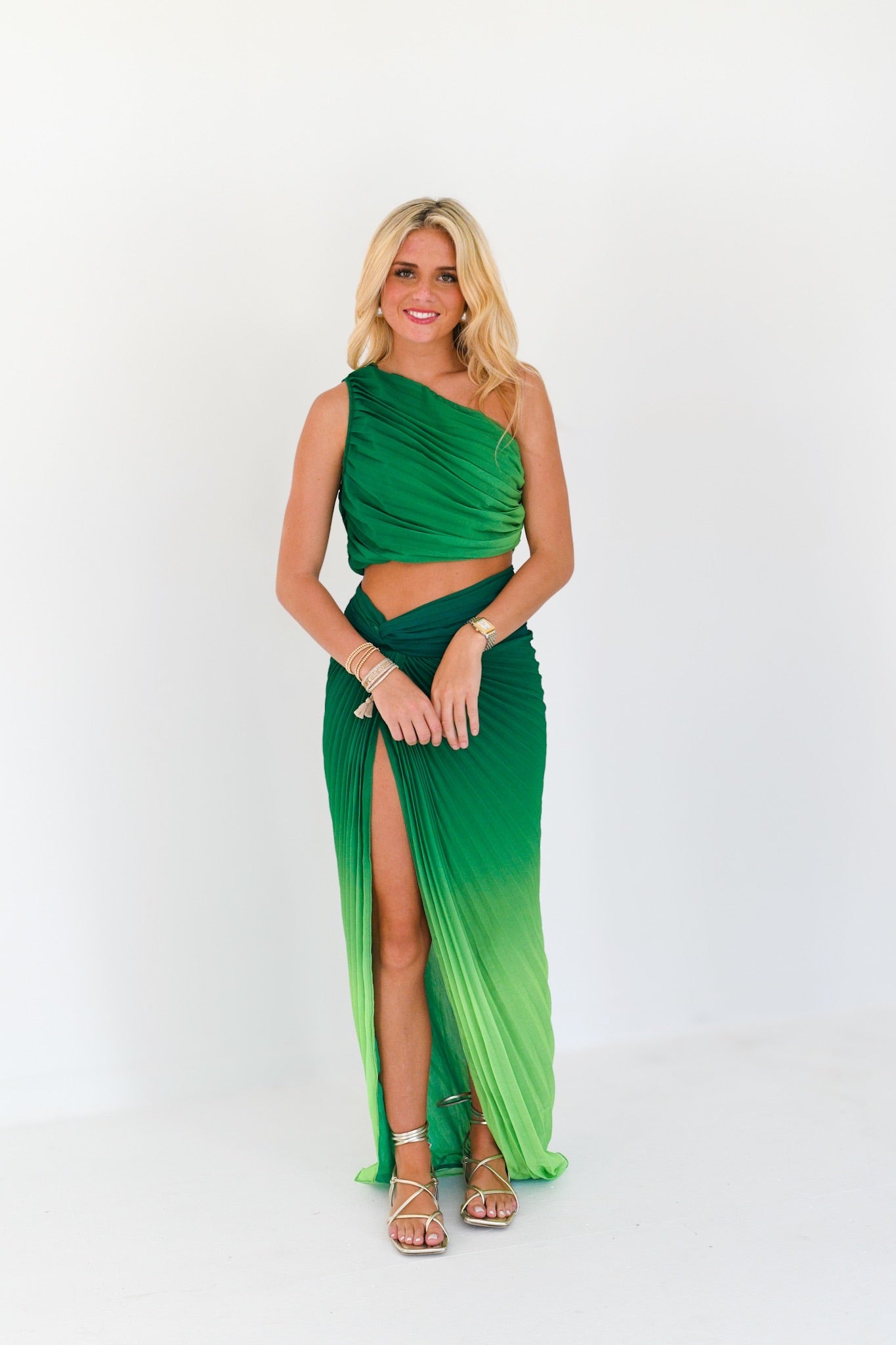 Anna Pleated Set - Green/Lime