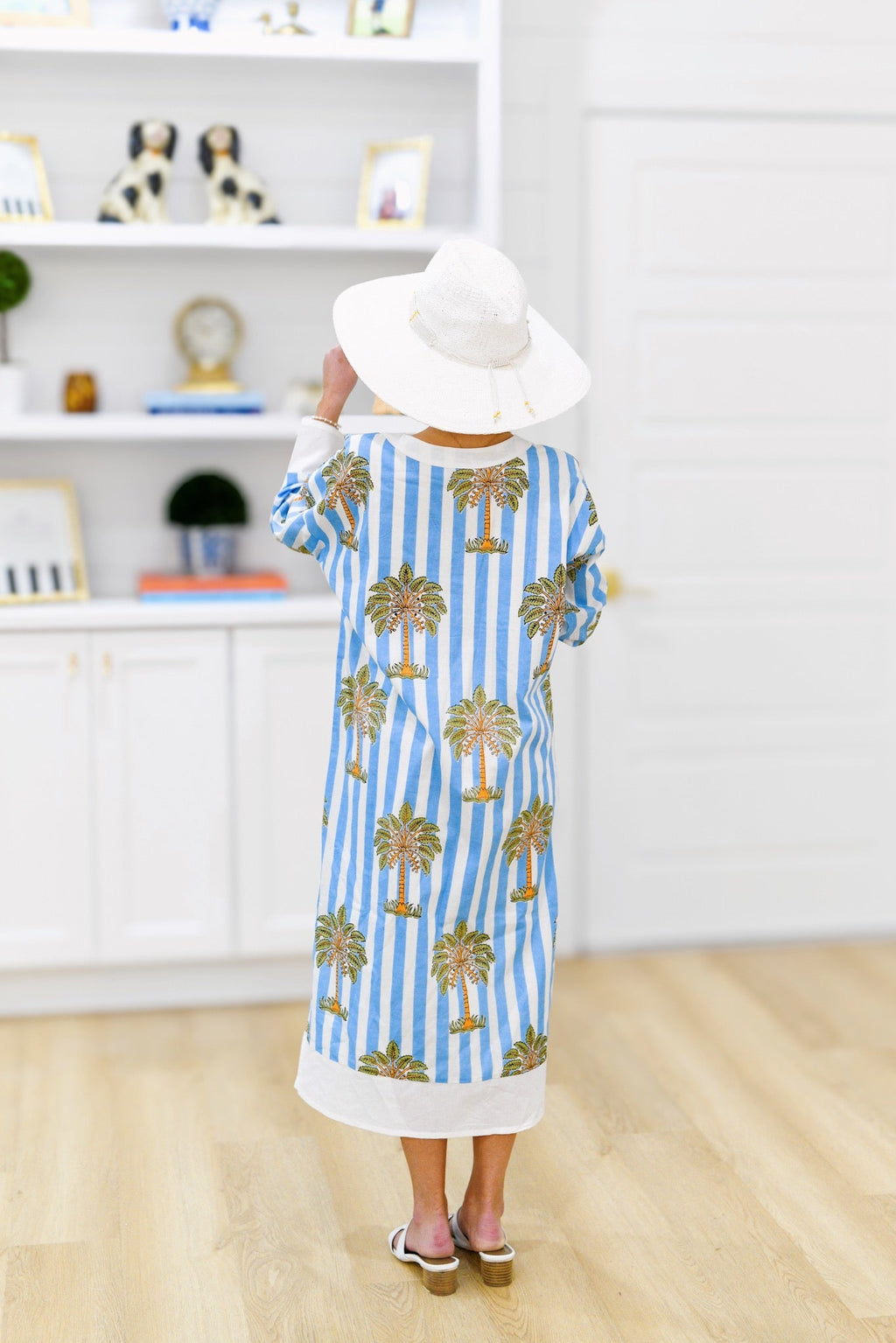 Bella Maxi Contrast Dress - Baby Blue/White Palm