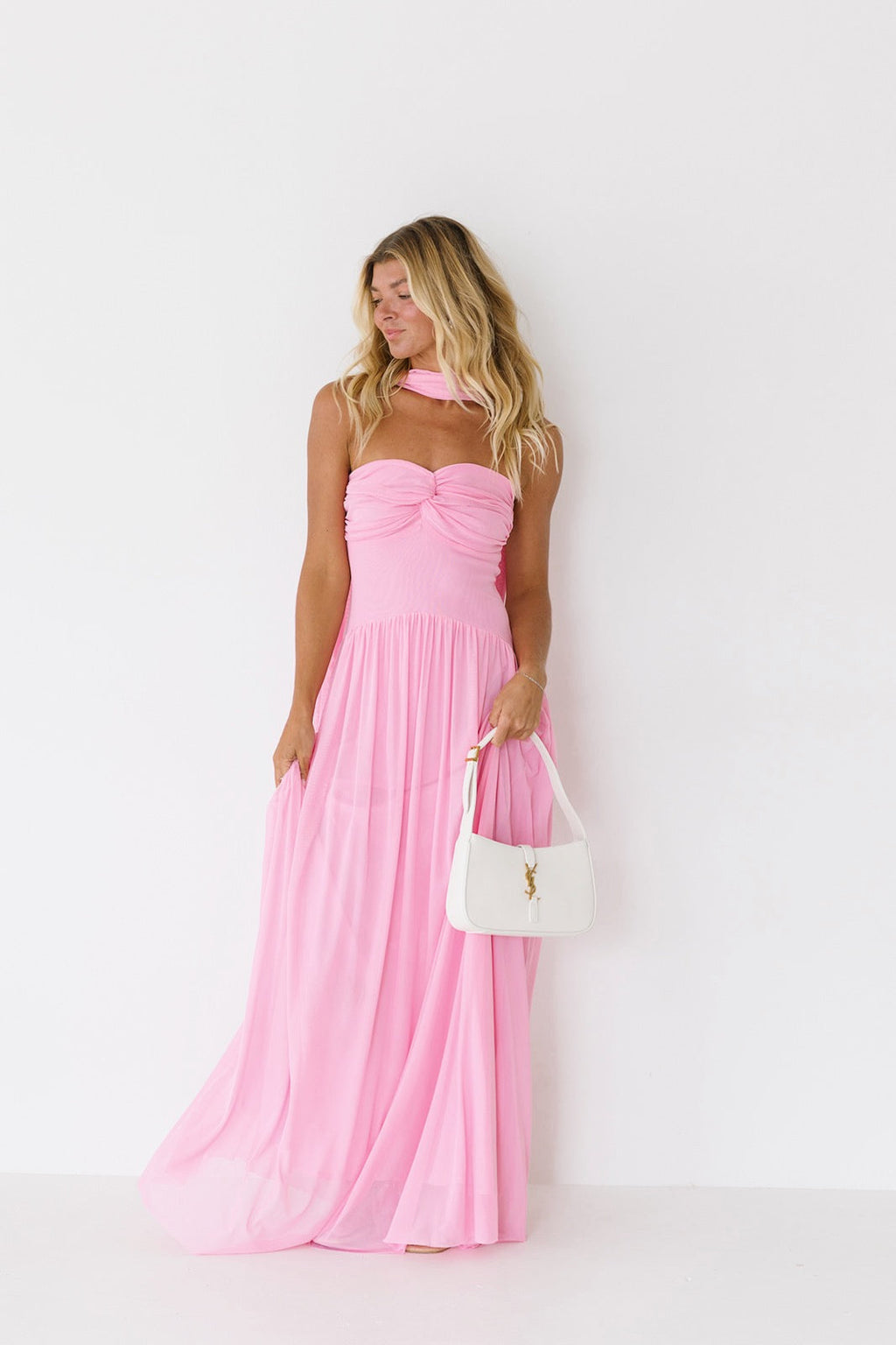 Brandi Strapless Maxi Scarf Dress - Bubblegum Pink