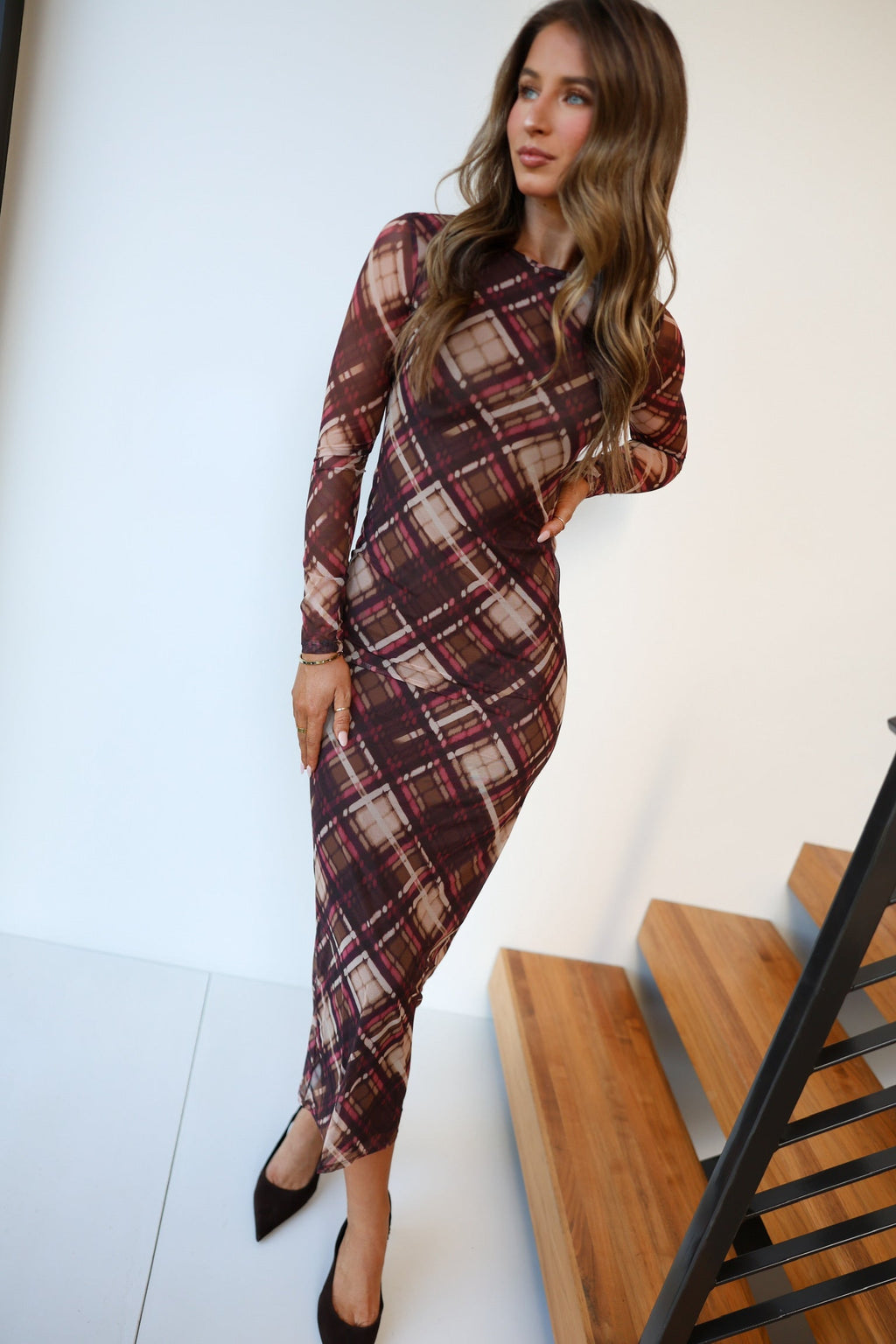 Deanna Checkered Dress - Brown Rust