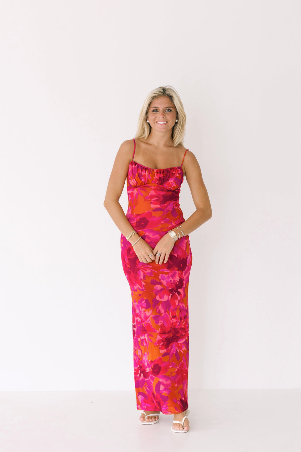 Kaya Floral Midi Dress - Magenta