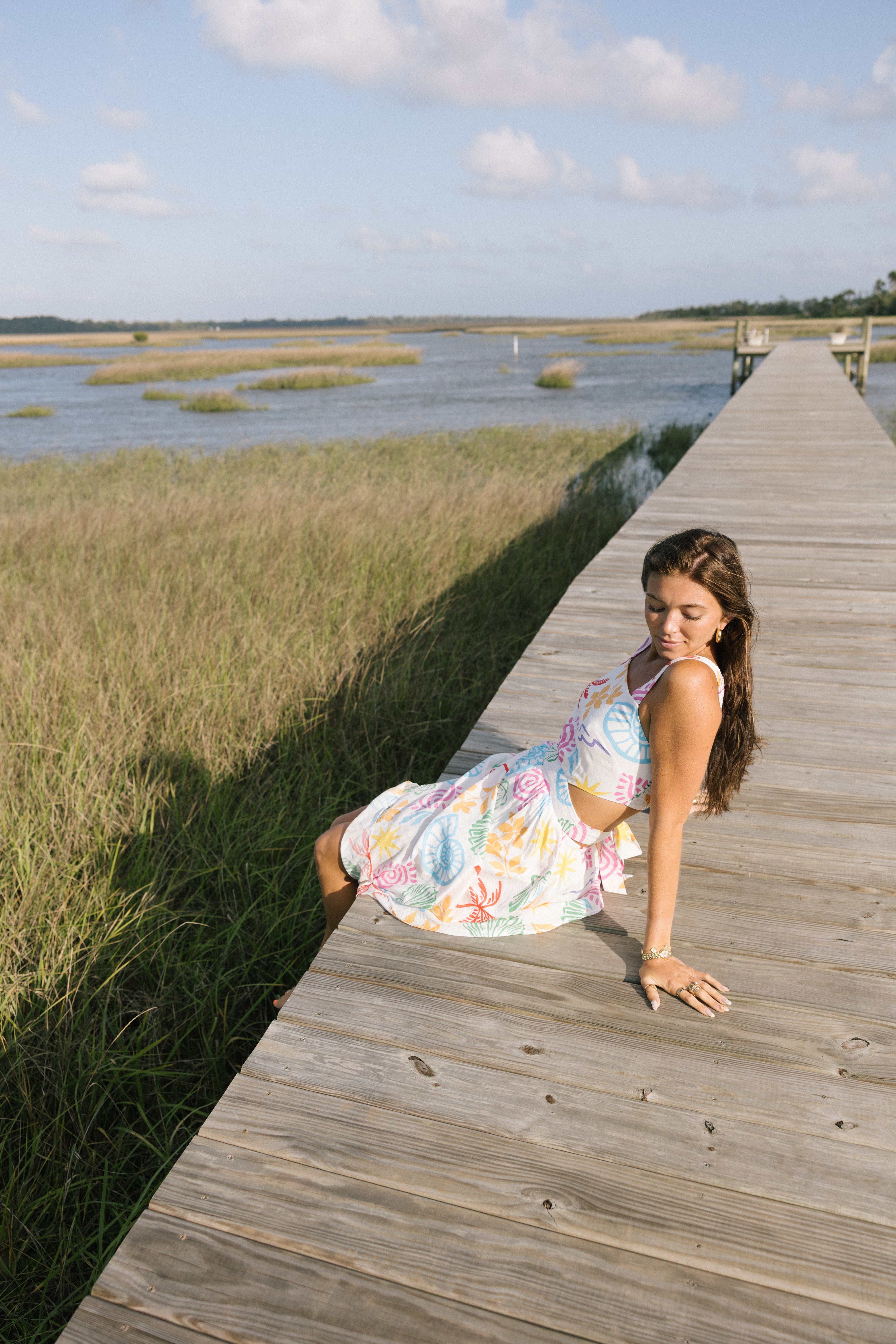 Elle Cutout Midi Dress - Ivory Multi