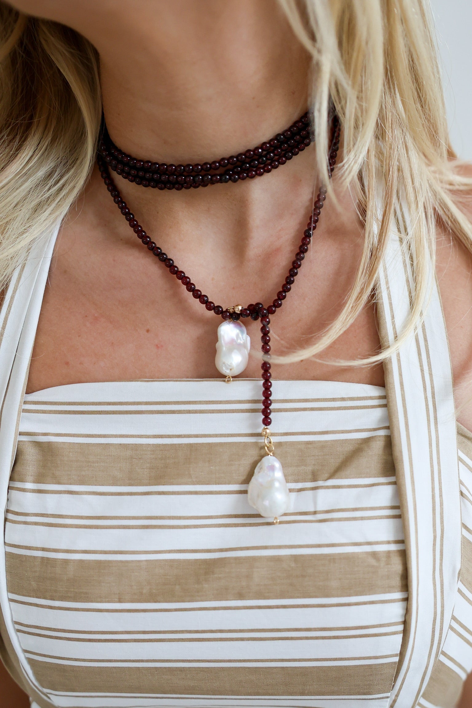 Jup Jewels Beaded Wrap Necklace - Burgundy