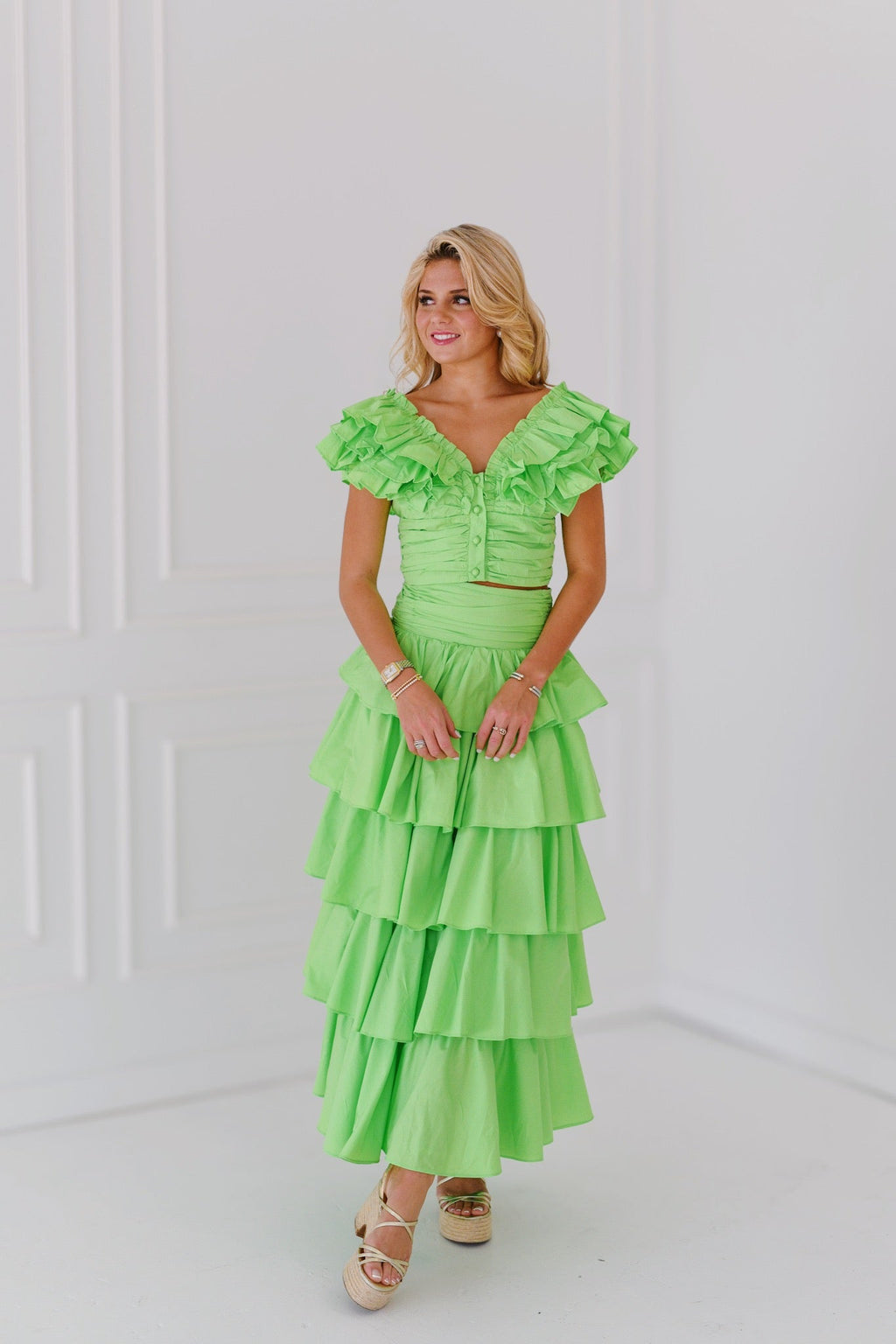 Chesney Ruffle Skirt Set - Green