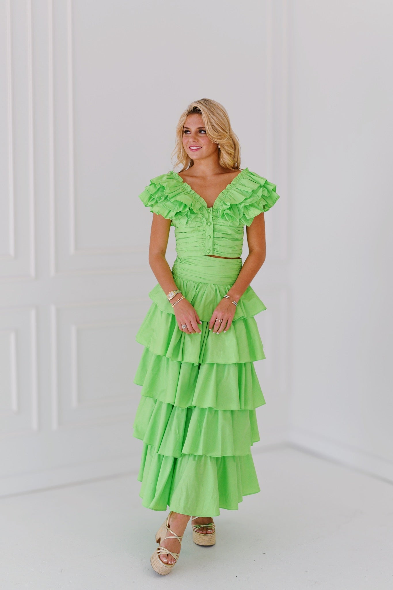Chesney Ruffle Skirt Set - Green