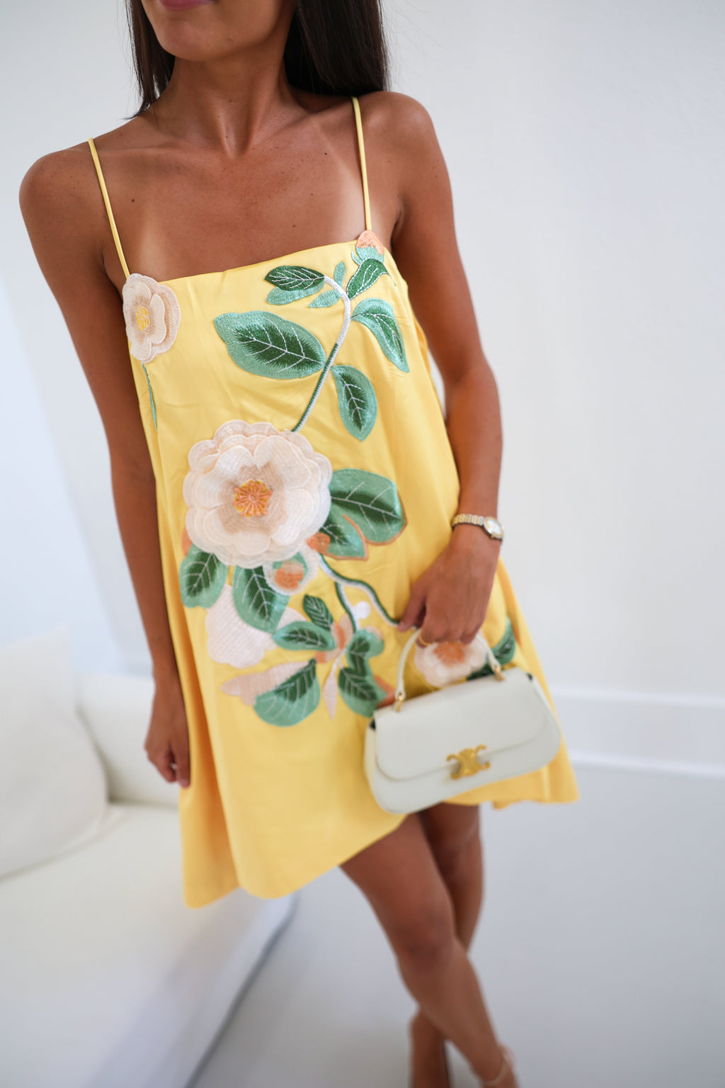 Brook Floral Applique Mini Dress -Yellow