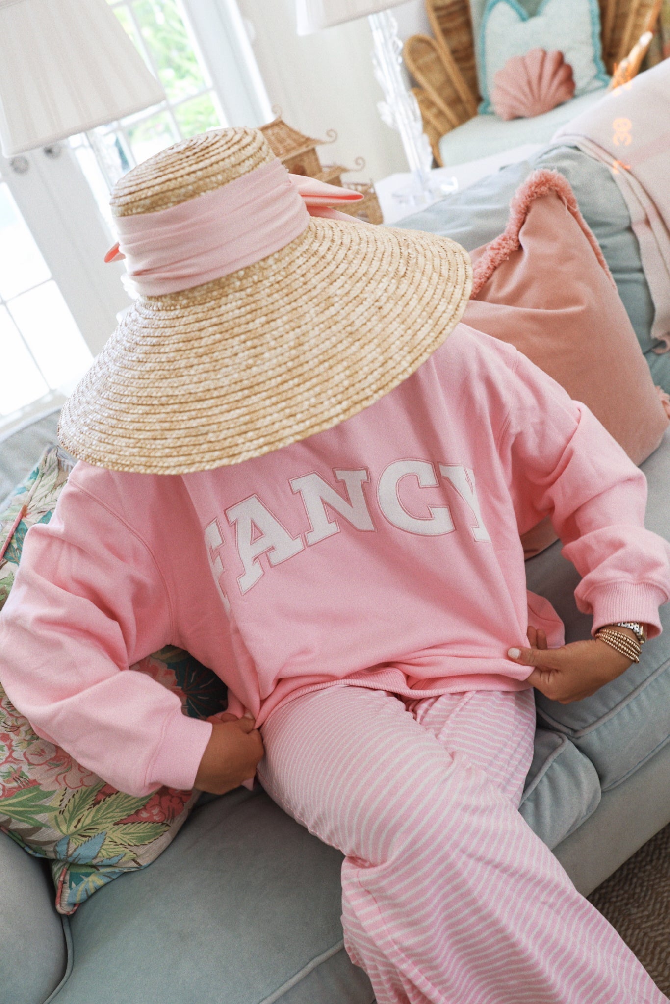Fancy Oversized Fleece Mockneck - Powder Pink/White