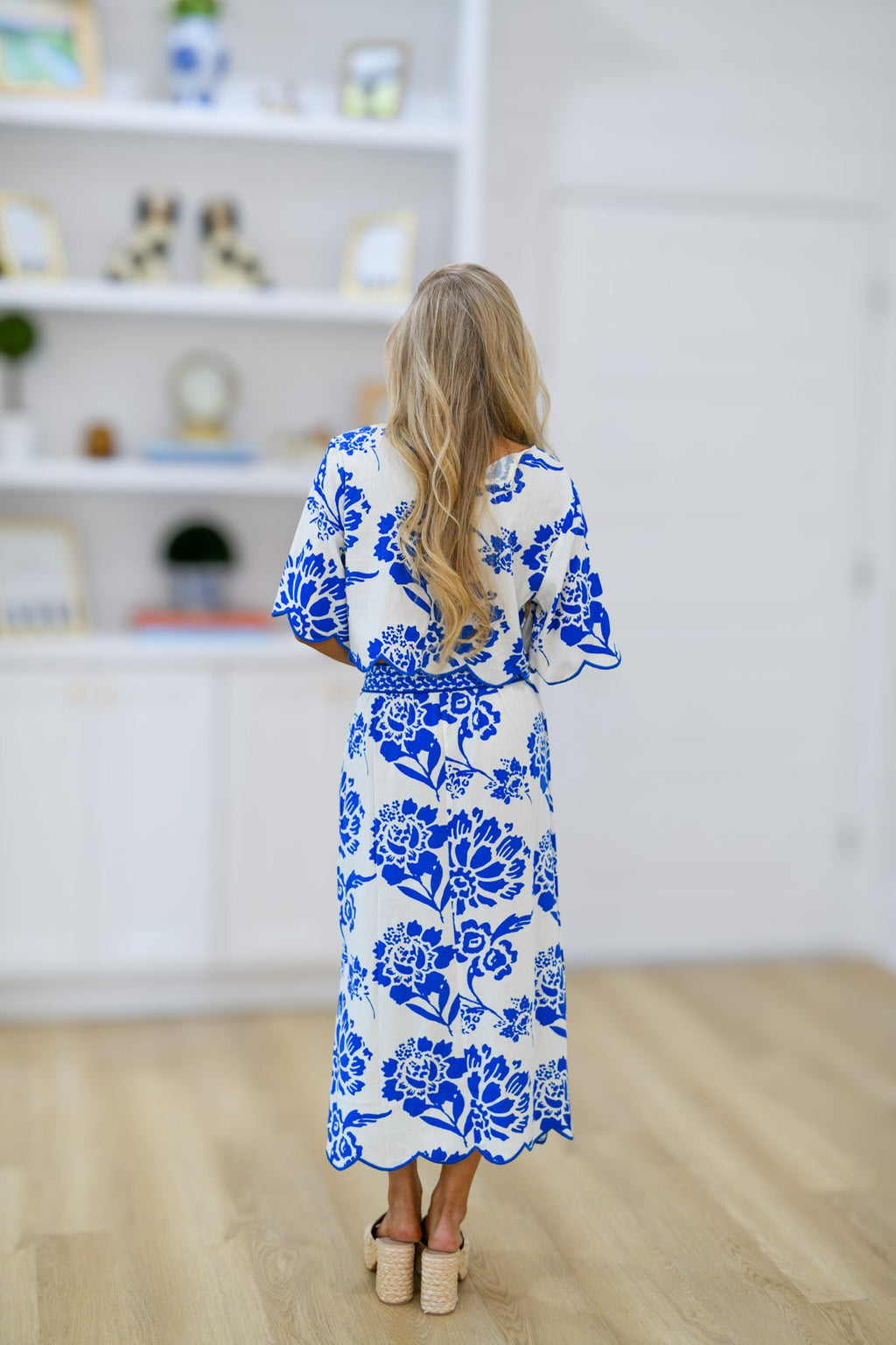 Veronica Linen Floral Skirt Set-Off White/Blue