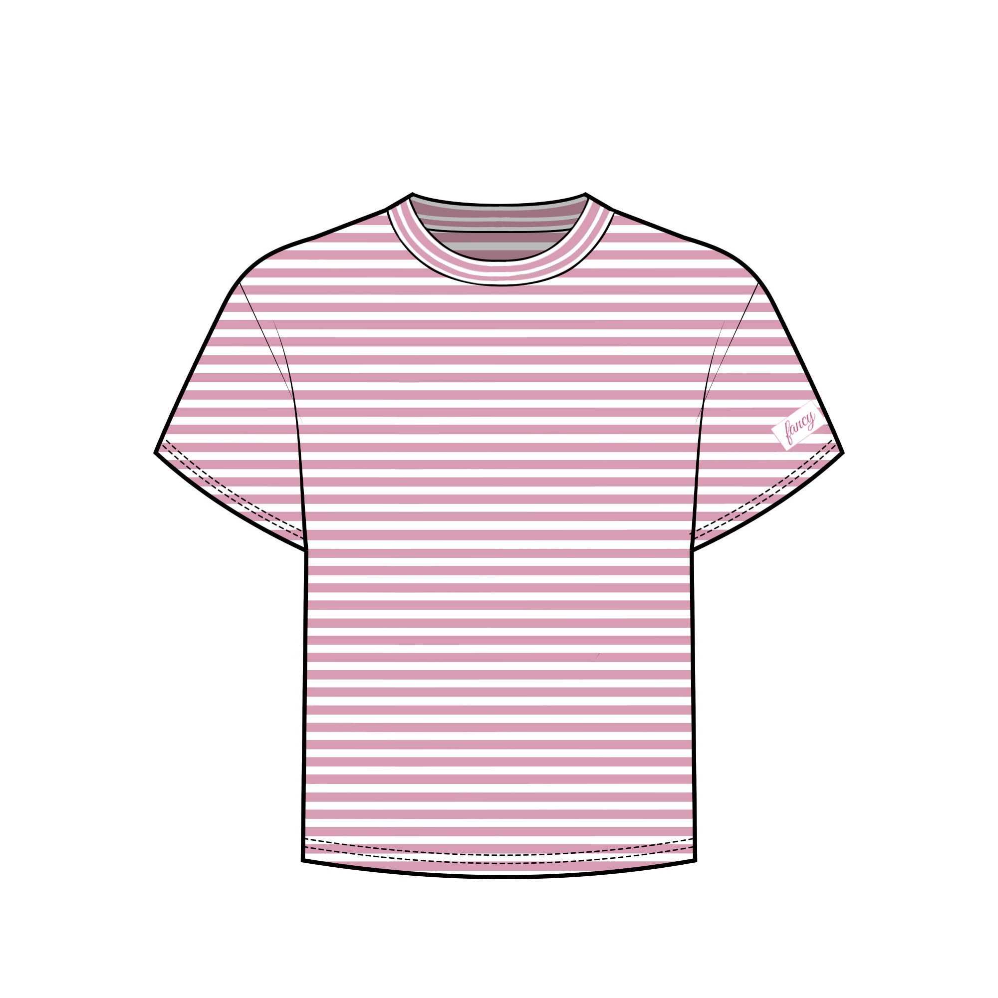 Fancy Striped Short Sleeve Top - Powder Pink/White