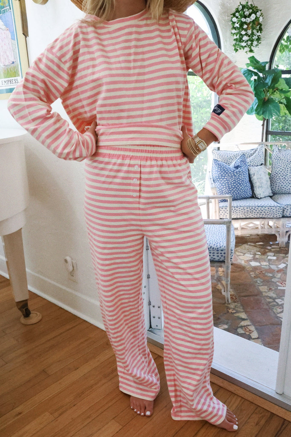 Fancy Striped Long Sleeve Top - Hibiscus/Cream