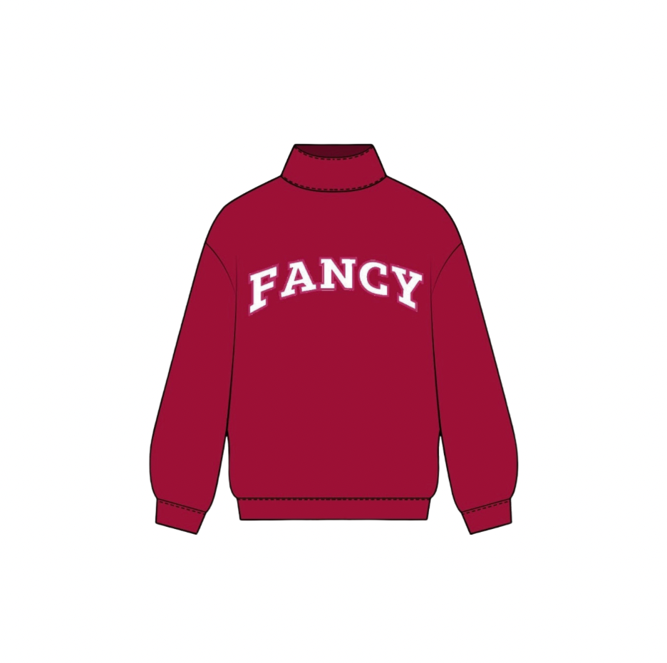 Fancy Oversized Fleece Lined Mockneck - Crimson