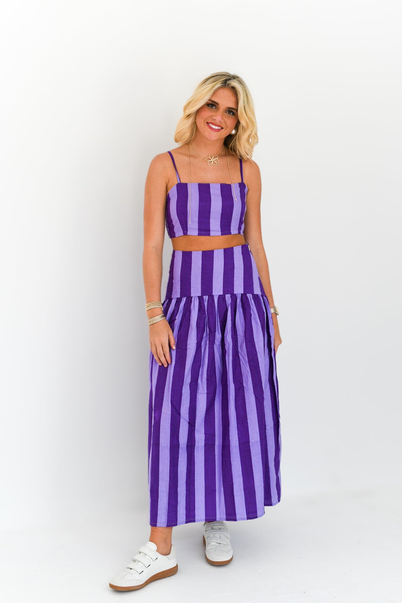 Iris Maxi Skirt Set - Purple Tone Stripes