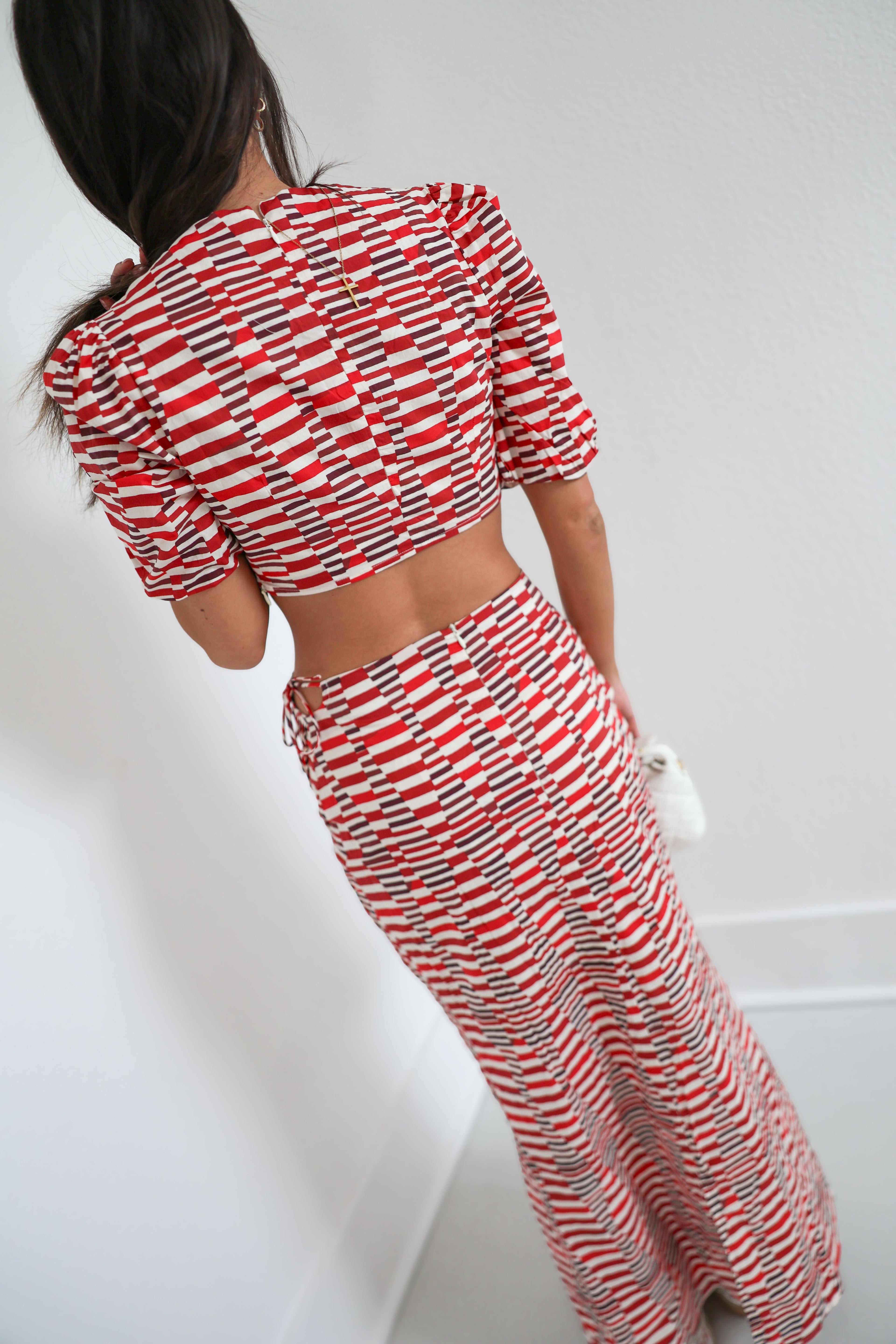 Brooklyn Bubble Sleeve Maxi Skirt Set- Red/Burgundy