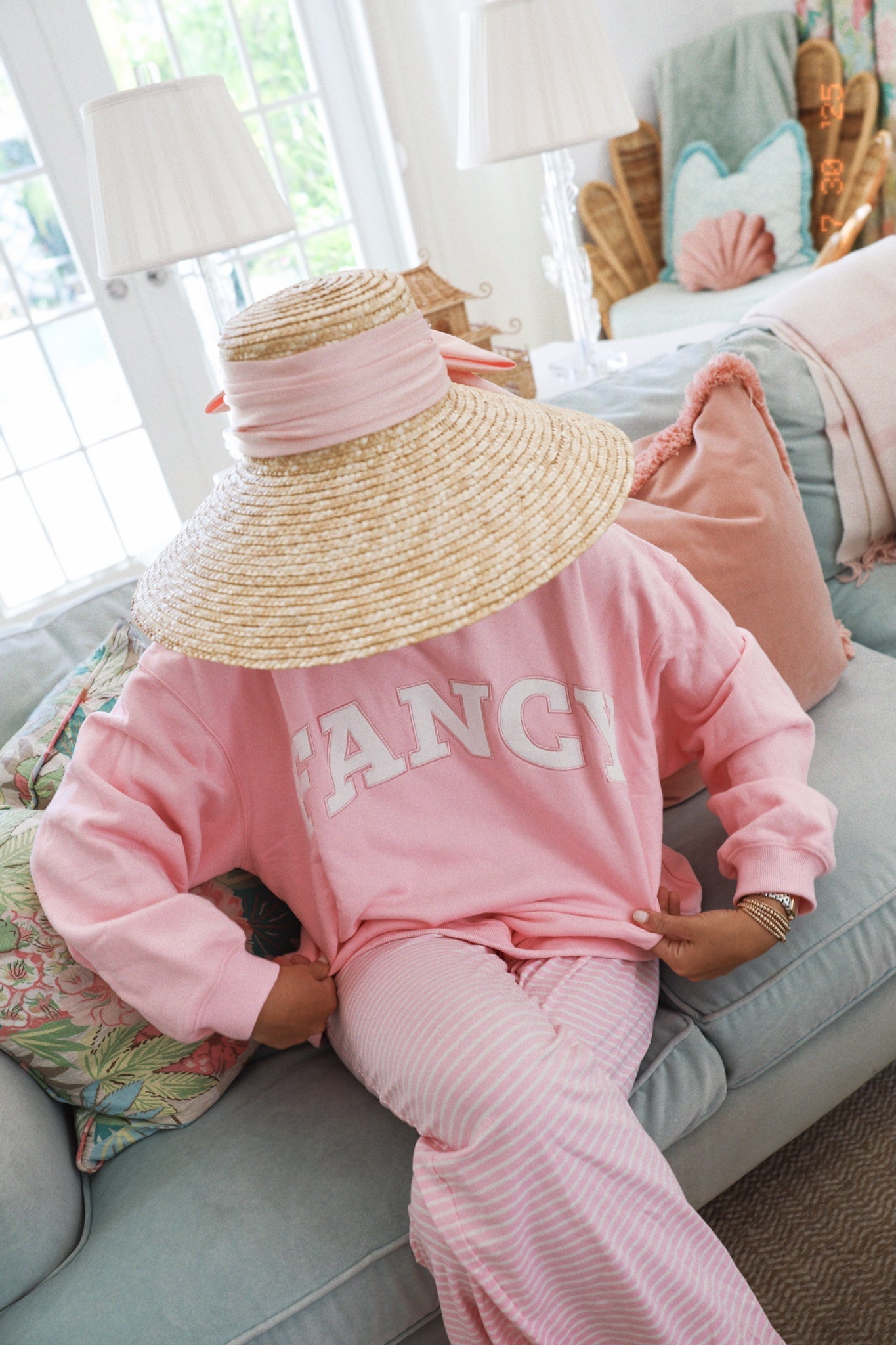 Fancy Oversized Fleece Mockneck - Powder Pink/White